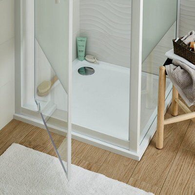 GoodHome Beloya Silver effect Clear Universal Square Shower Enclosure & tray - Corner entry double sliding door (H)195cm (W)80cm (D)80cm