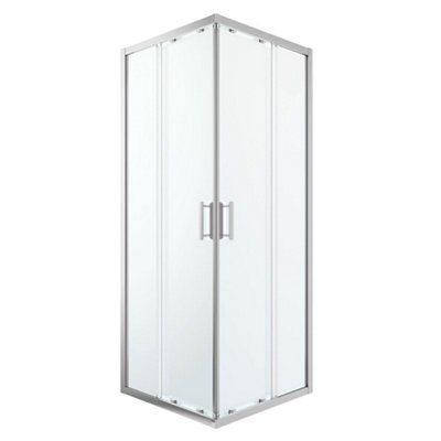 GoodHome Beloya Silver effect Clear Universal Square Shower Enclosure & tray - Corner entry double sliding door (H)195cm (W)80cm (D)80cm