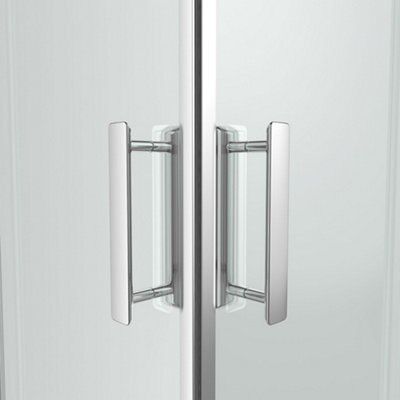GoodHome Beloya Silver effect Clear Universal Square Shower Enclosure & tray - Corner entry double sliding door (H)195cm (W)80cm (D)80cm