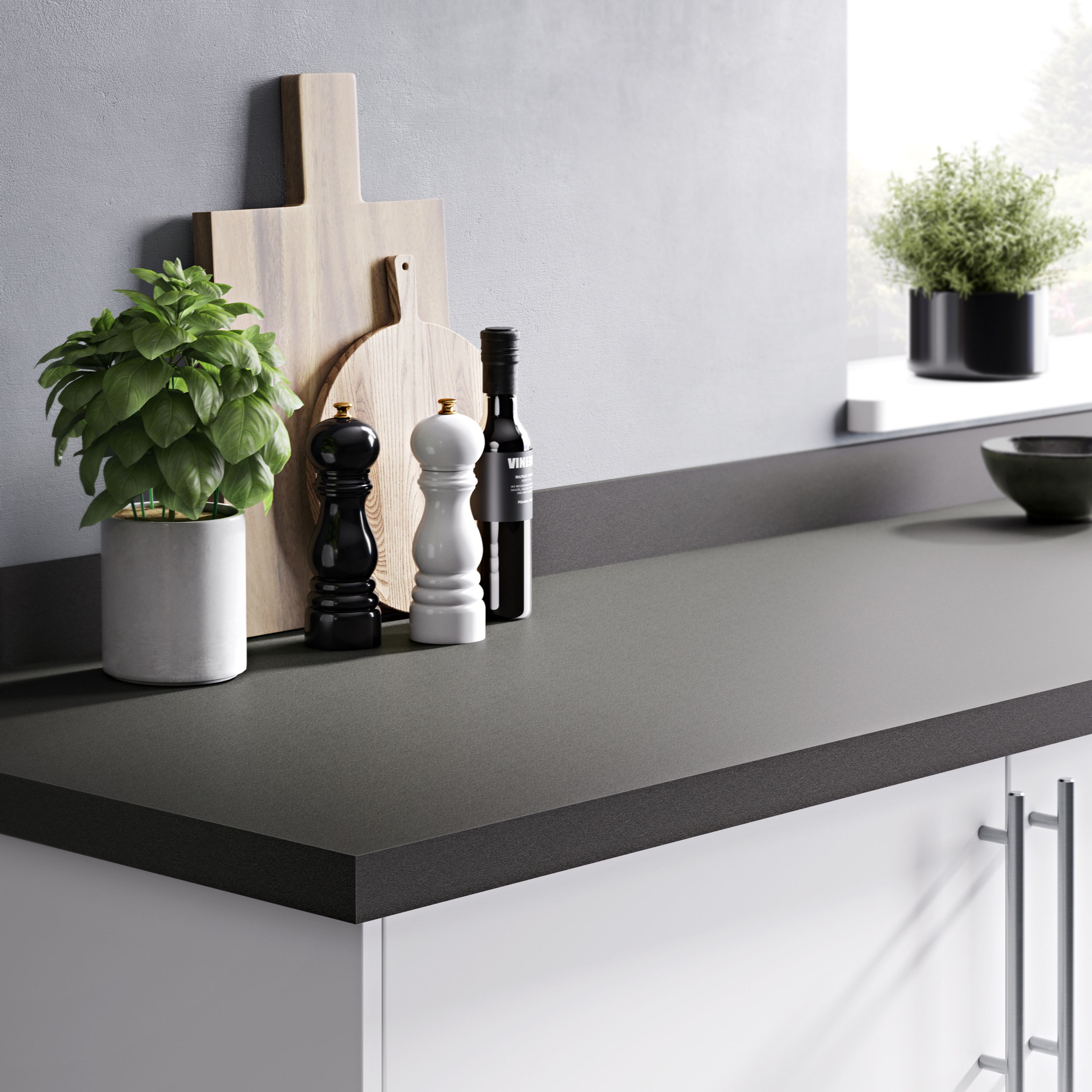 GoodHome Berberis Super matt Anthracite Zinc effect Laminate Upstand (L)3000mm