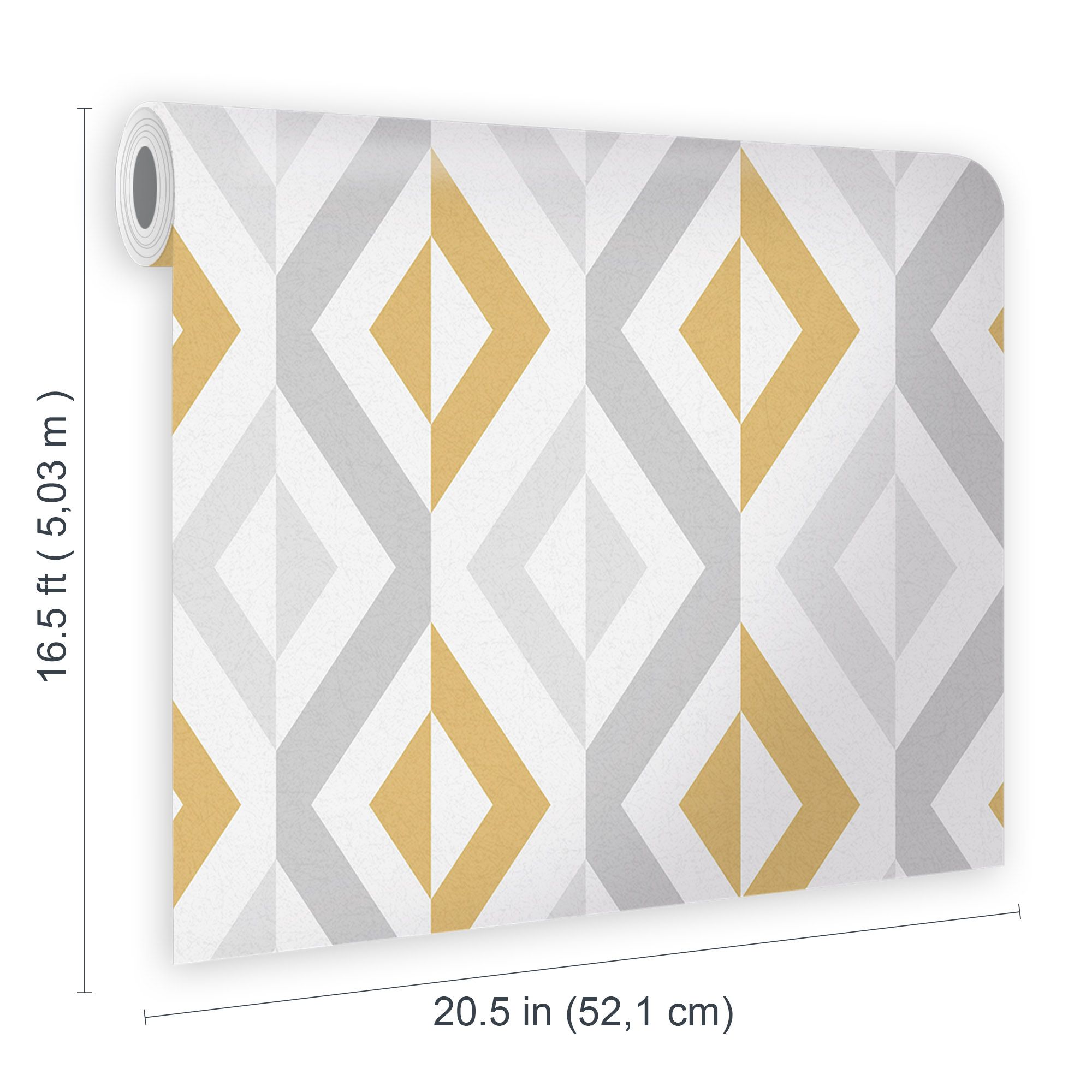 Image showcasing GoodHome Beril Grey & ochre Gold effect Geometric Textured Wallpaper