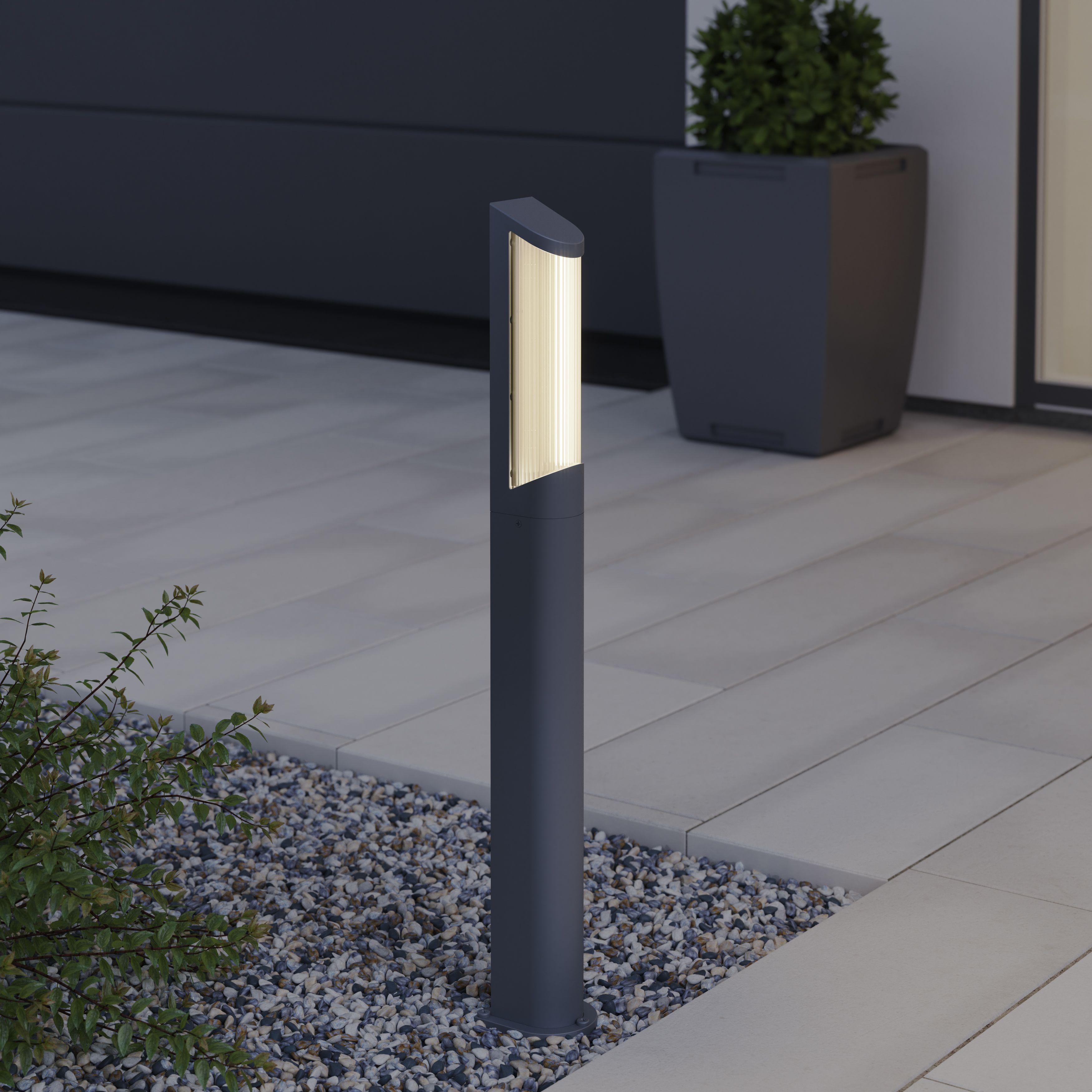 GoodHome Bevel Contemporary Anthracite Mains powered 1 lamp Integrated LED Outdoor Post light H 870mm