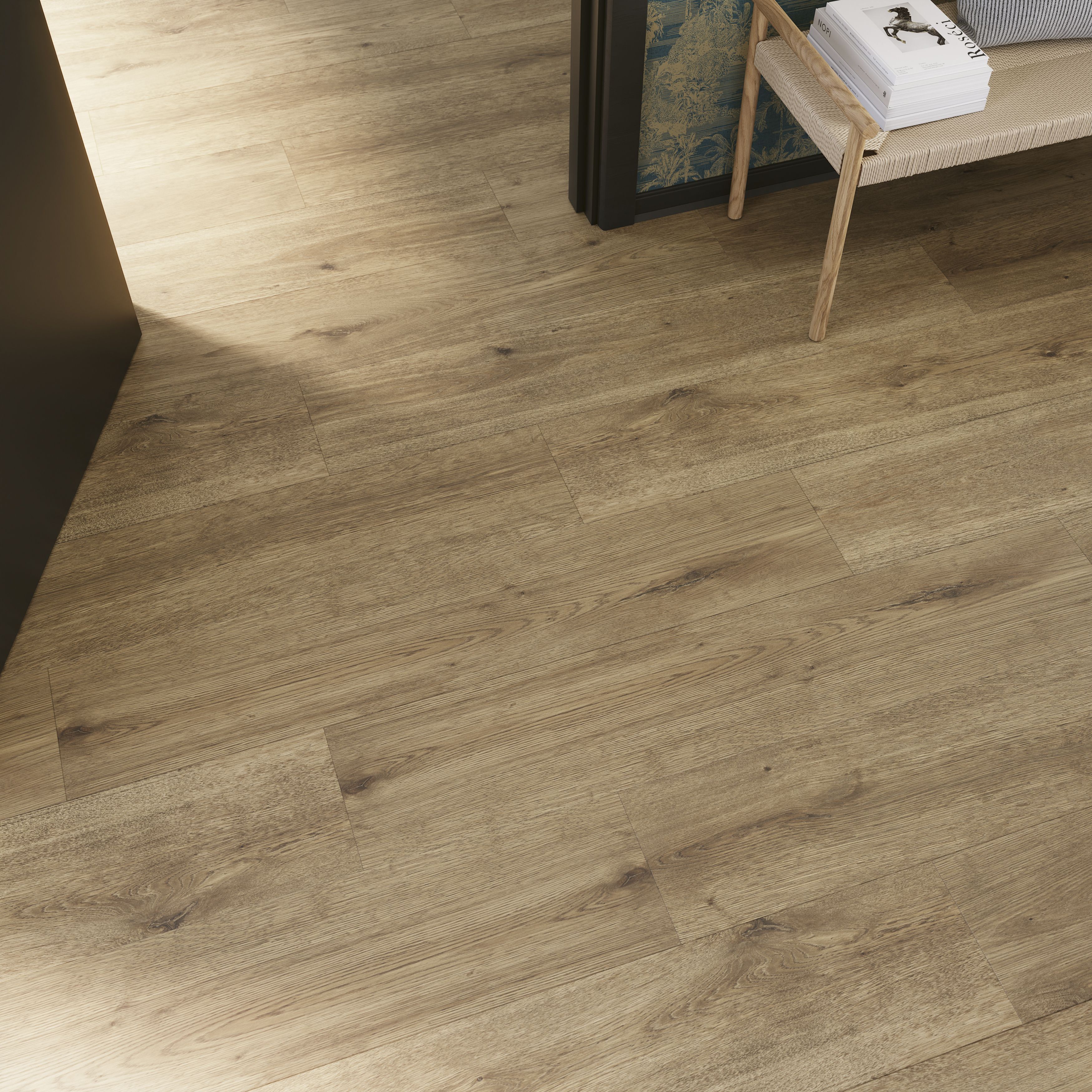 GoodHome Bicester Wide Honey Structured Oak effect Laminate flooring Sample