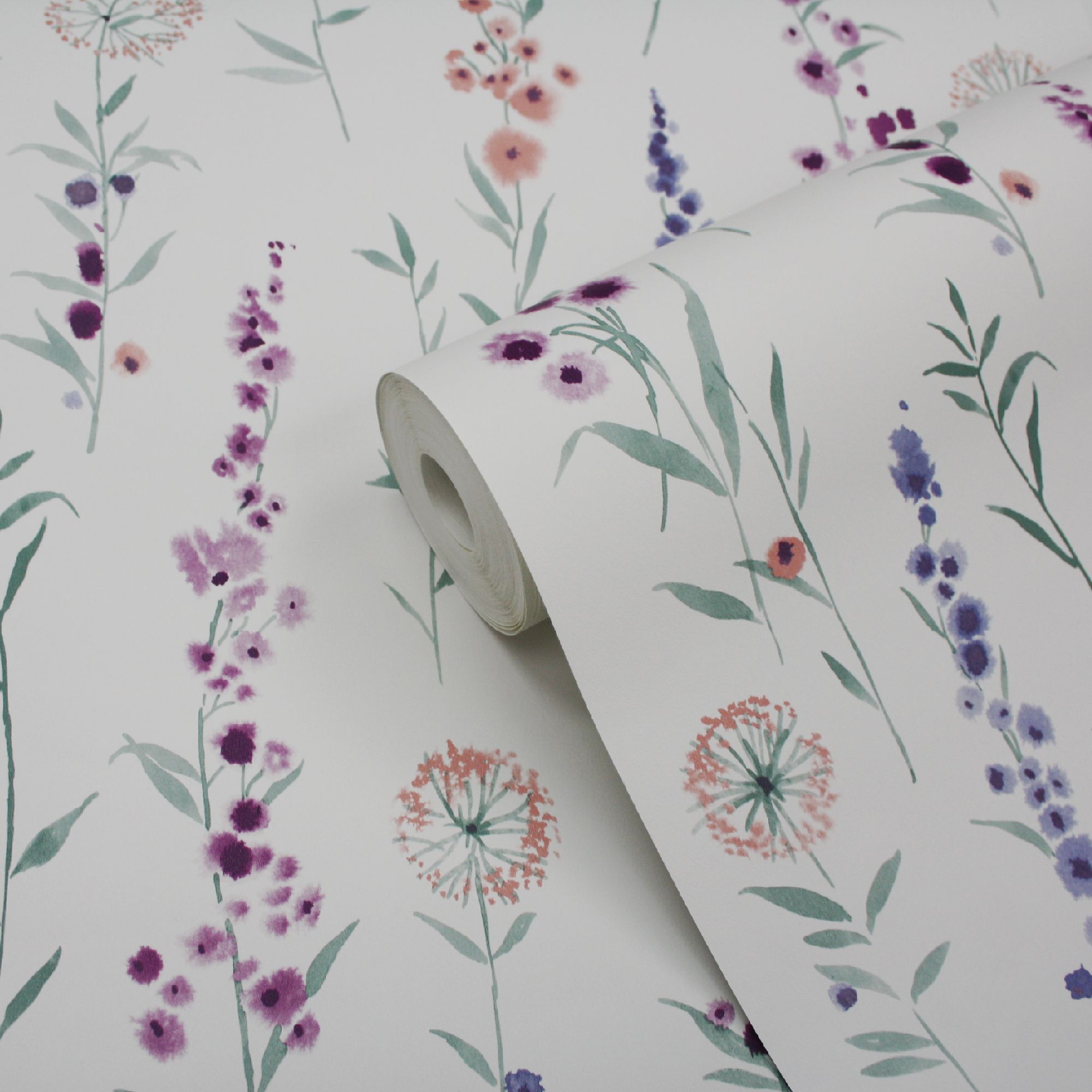 GoodHome Bifora Purple Floral Smooth Wallpaper