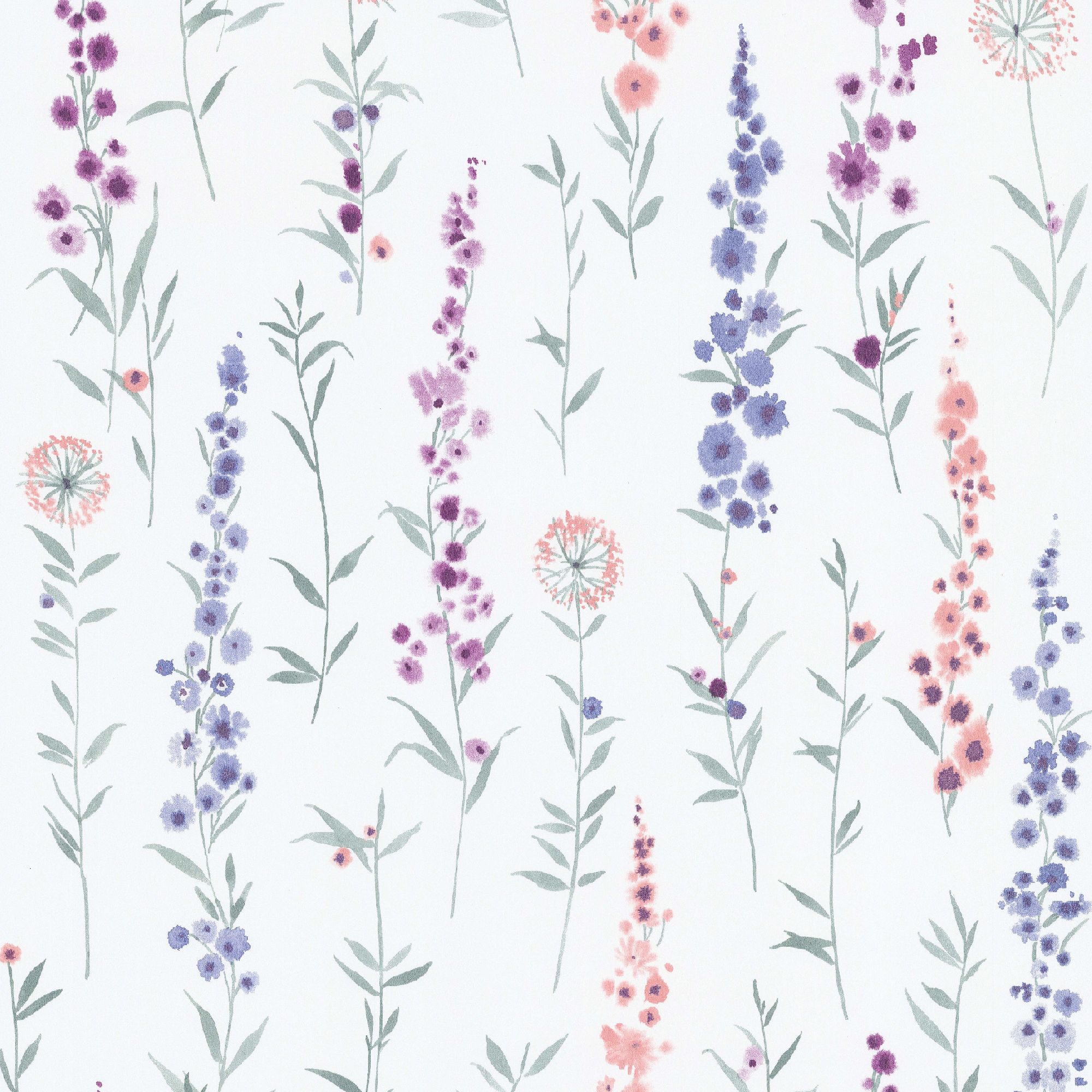 GoodHome Bifora Purple Floral Smooth Wallpaper
