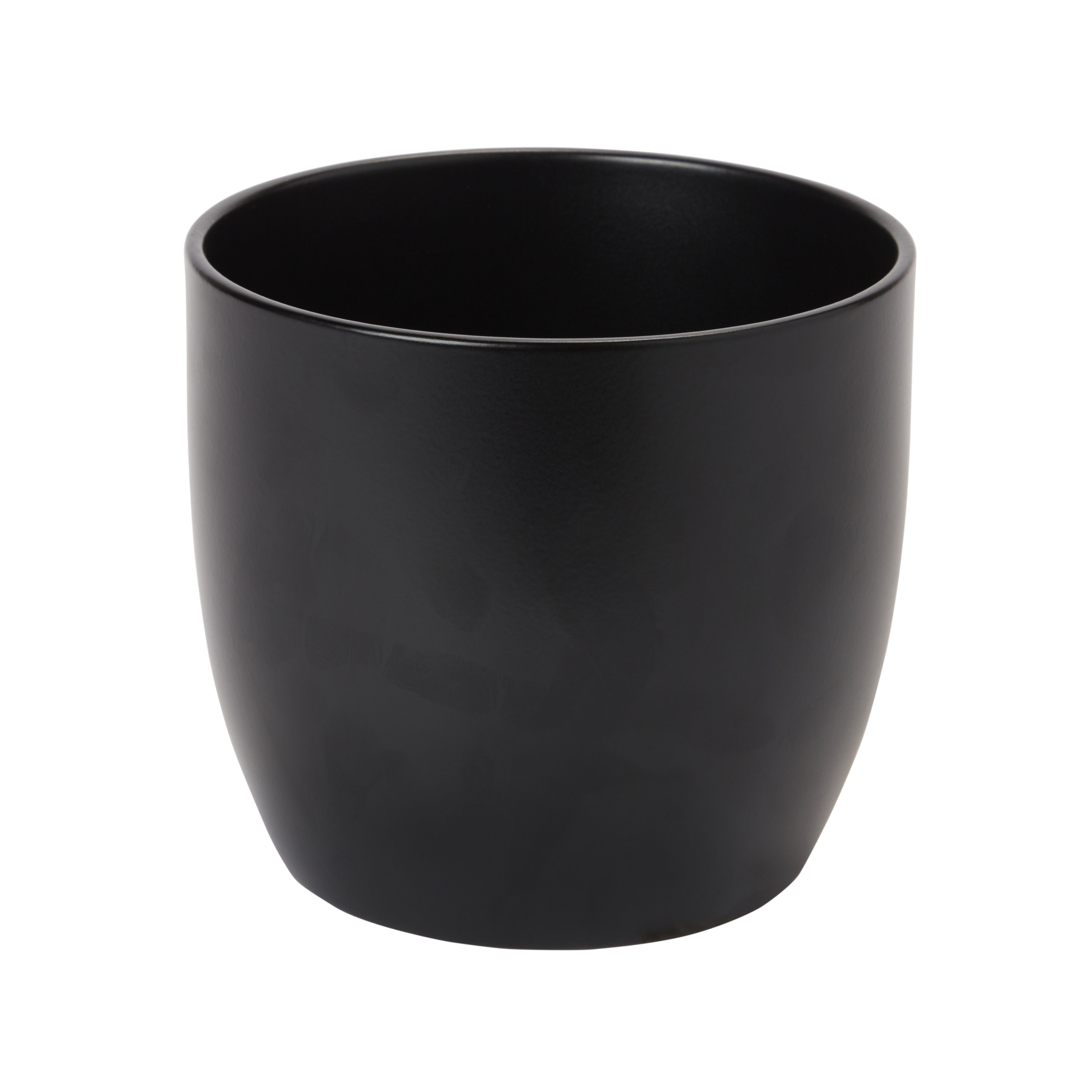 GoodHome Black Ceramic Circular Plant pot (Dia) 14.4cm, (H)12.5cm, 1.4L