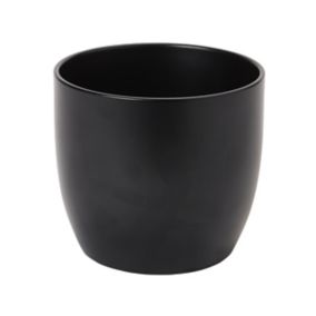 GoodHome Black Ceramic Circular Plant pot (Dia) 14.4cm, (H)12.5cm, 1.4L