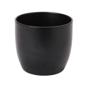 GoodHome Black Ceramic Circular Plant pot (Dia)14.4cm