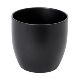 GoodHome Black Ceramic Circular Plant pot (Dia) 16.2cm, (H)15cm, 2.1L