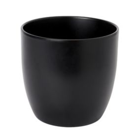 GoodHome Black Ceramic Circular Plant pot (Dia) 21.5cm, (H)20.5cm, 5.3L