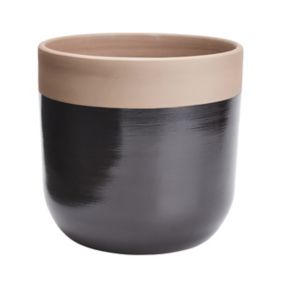 GoodHome Black Dipped Clay Plant pot (Dia) 24.7cm, (H)23.5cm, 5.2L