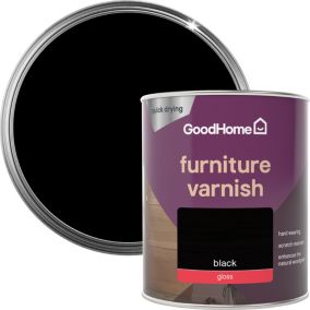 GoodHome Black Gloss Multi-surface Furniture Wood varnish, 750ml