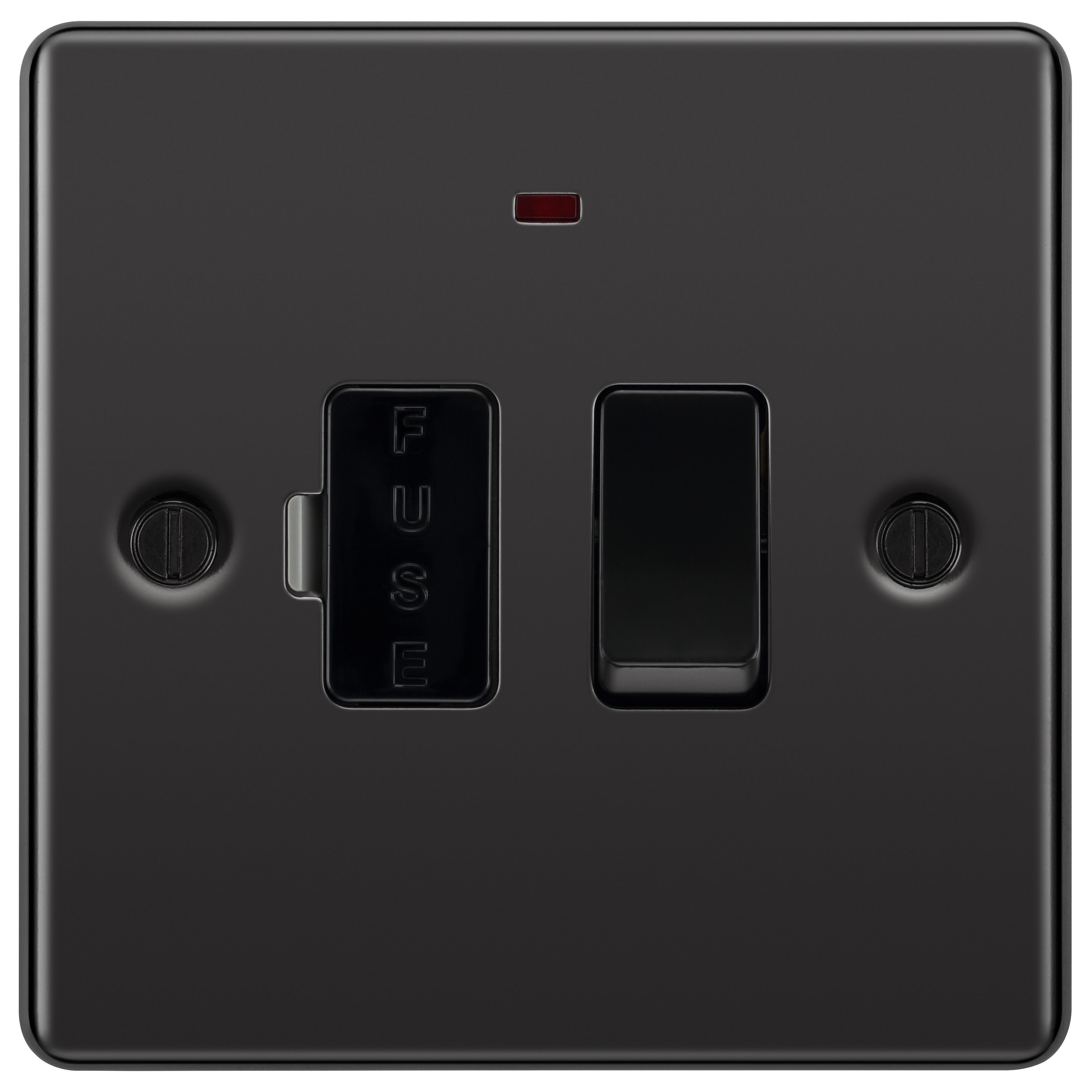 GoodHome Black Nickel 13A 2 way Raised rounded profile Screwed Switched Neon indicator Fused connection unit