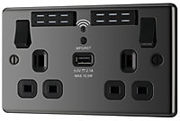 GoodHome Black Nickel 13A Switched Double WiFi extender socket with USB