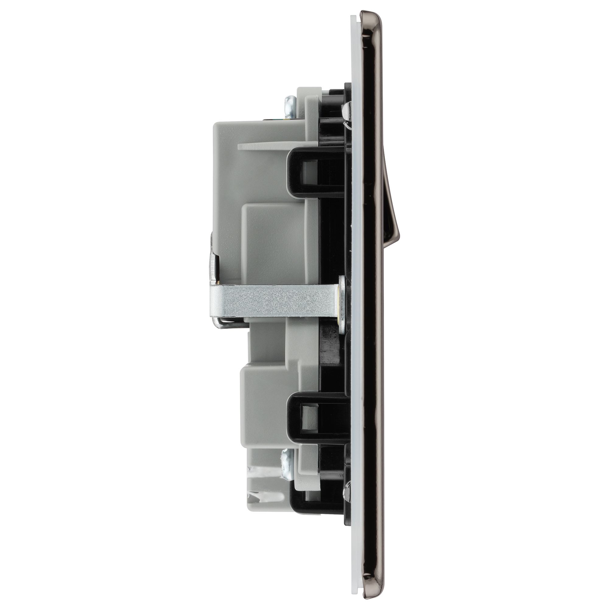 GoodHome Black Nickel Double 13A Flat Switched Screwless Socket with USB, 13 x2 & Black inserts