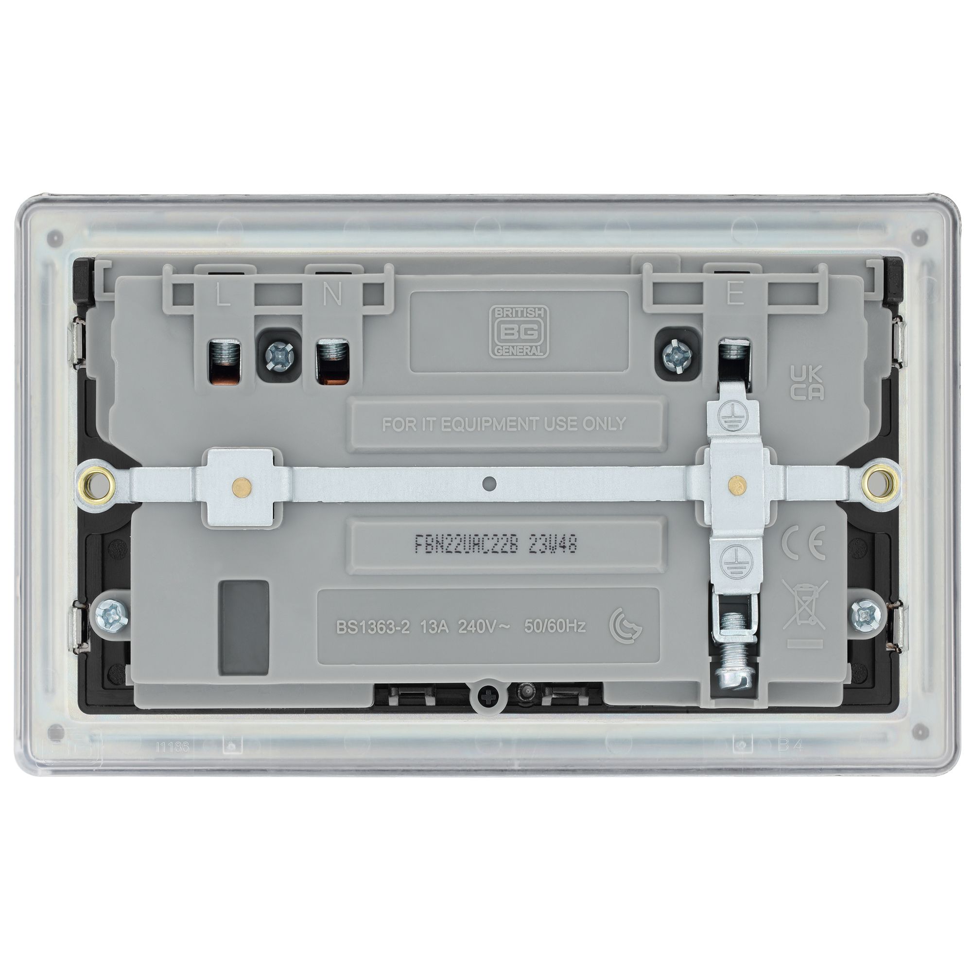 GoodHome Black Nickel Double 13A Flat Switched Screwless Socket with USB, 13 x2 & Black inserts
