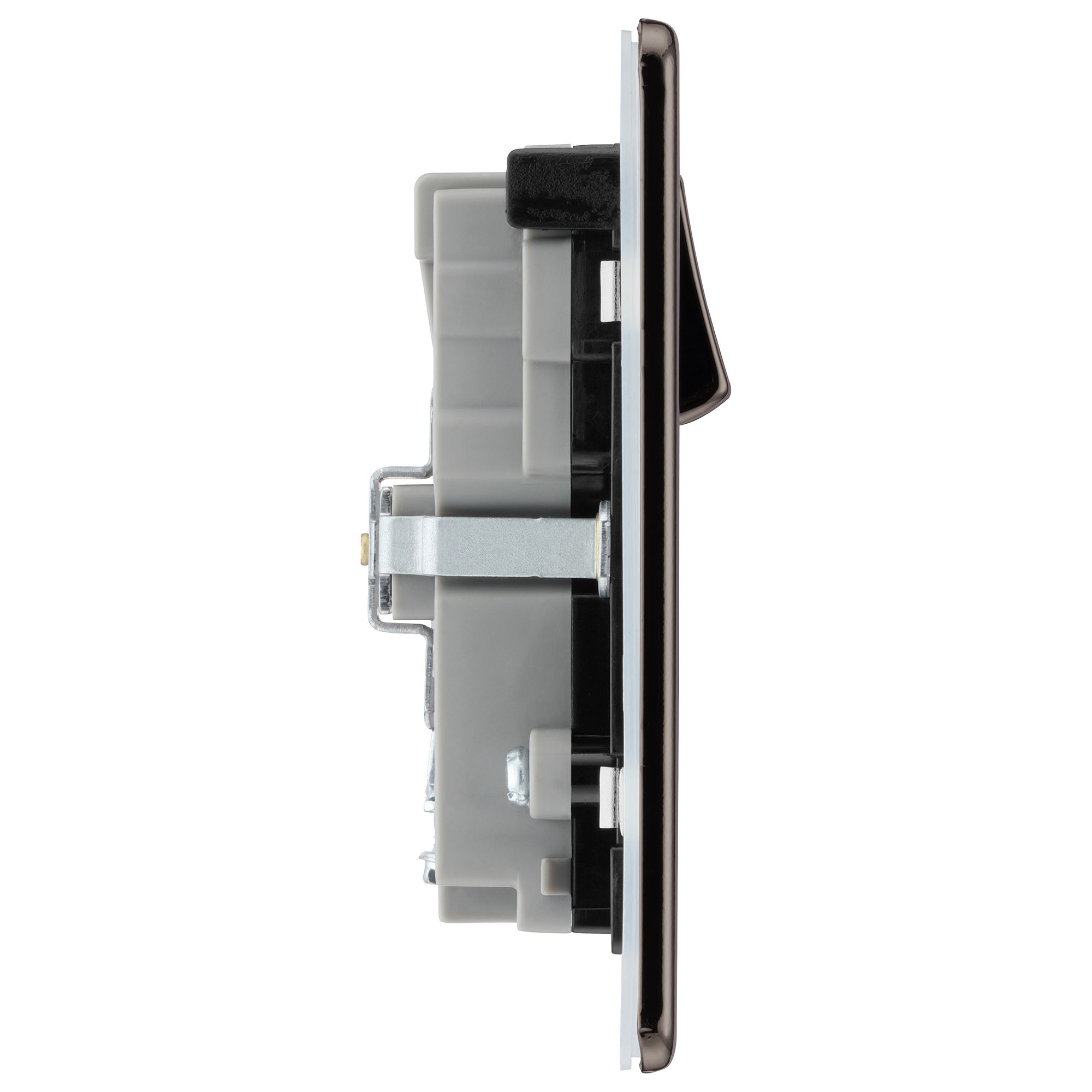 GoodHome Black Nickel Double 13A Flat Switched Screwless Socket with USB, 13 x2 & Black inserts