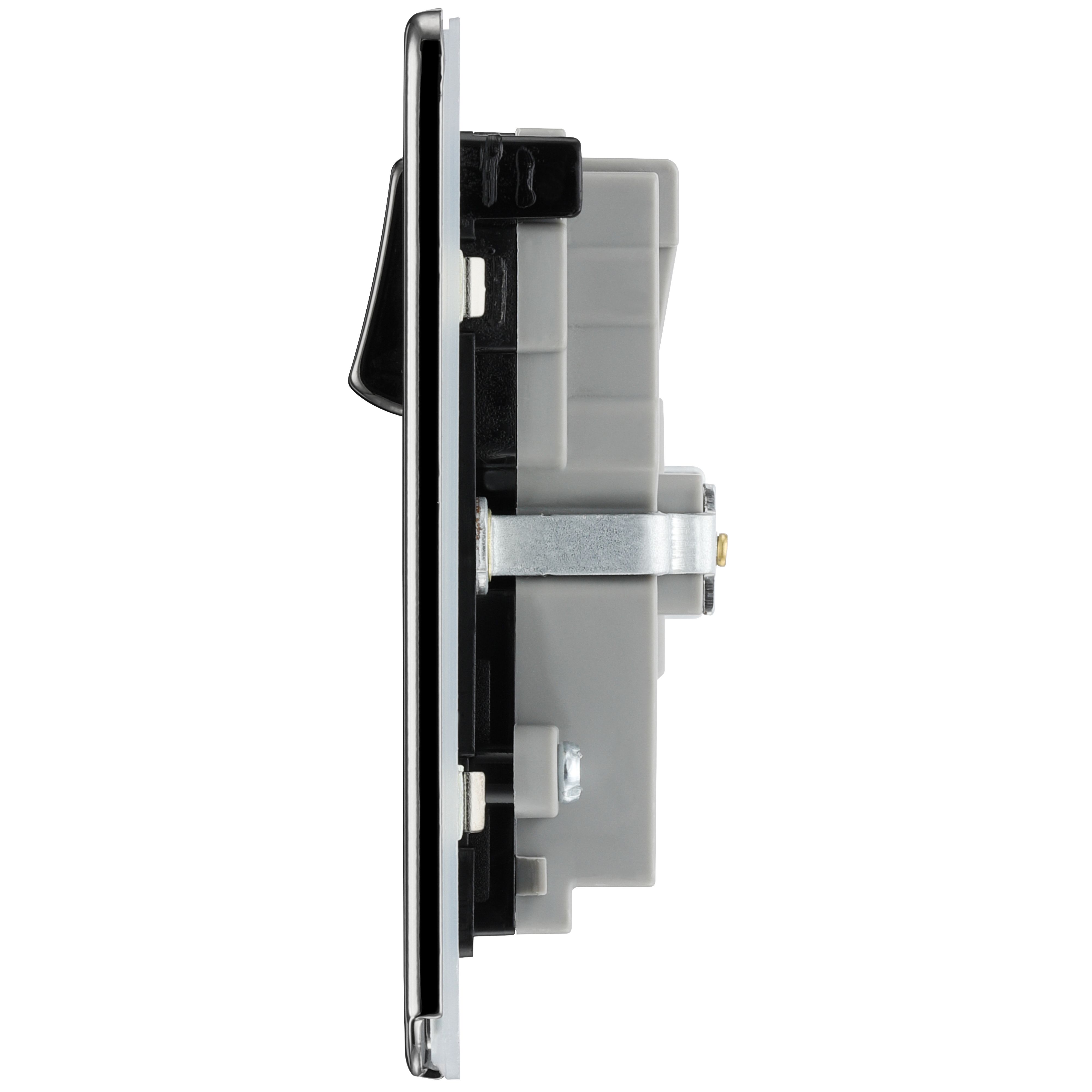 GoodHome Black Nickel Double 13A Flat Switched Screwless Socket with USB, x2 & Black inserts