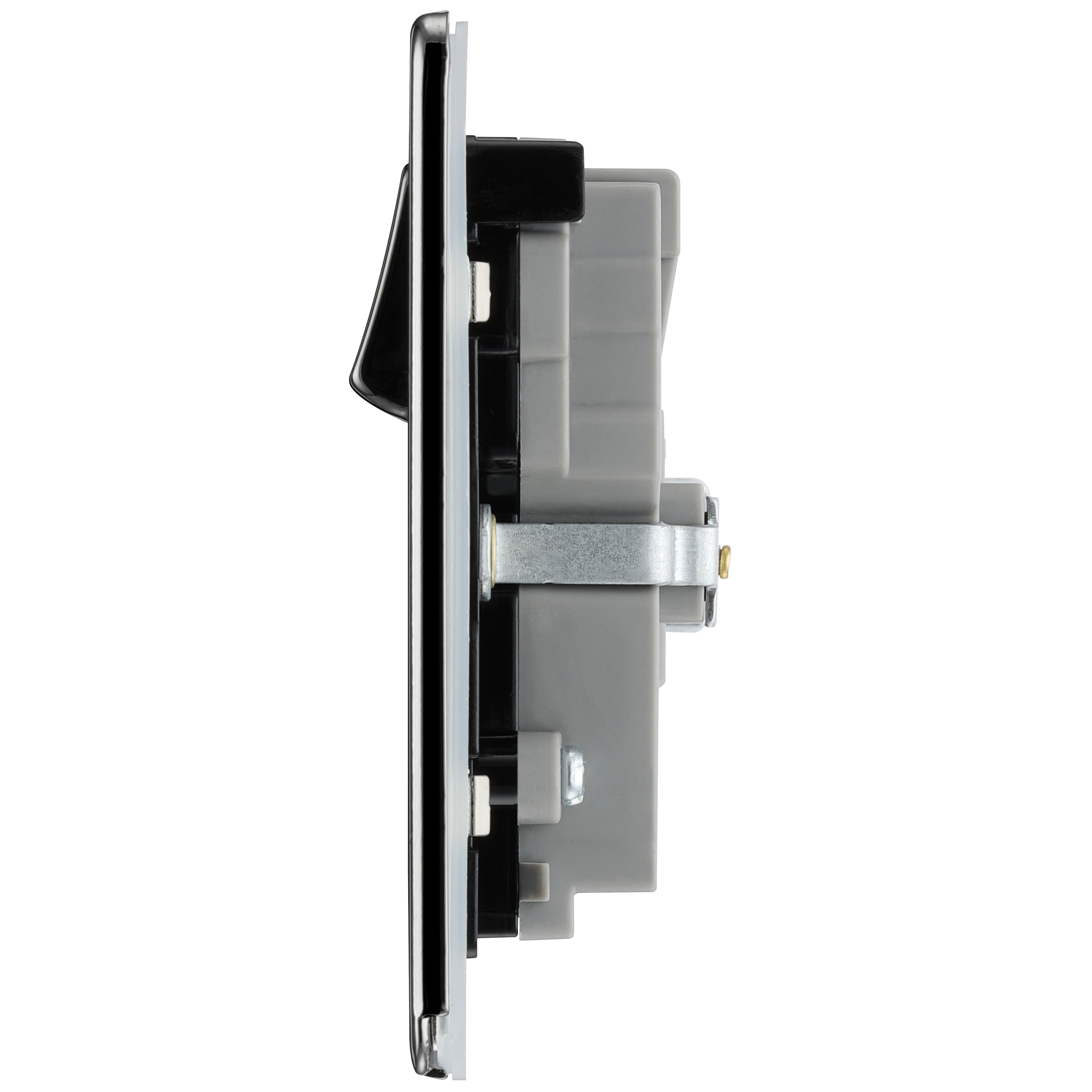 GoodHome Black Nickel Double 13A Flat Switched Screwless Socket with USB, x2 & Black inserts