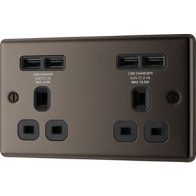 GoodHome Black Nickel Double 13A Unswitched Socket with USB x4 & Black inserts