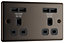 GoodHome Black Nickel Double 13A Unswitched Socket with USB x4 & Black inserts