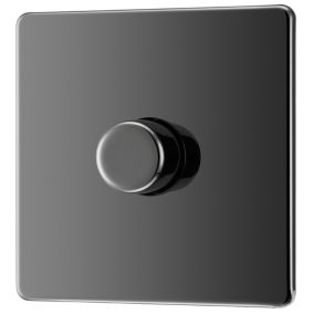 GoodHome Black Nickel Flat profile Single 2 way 400W Screwless Dimmer switch