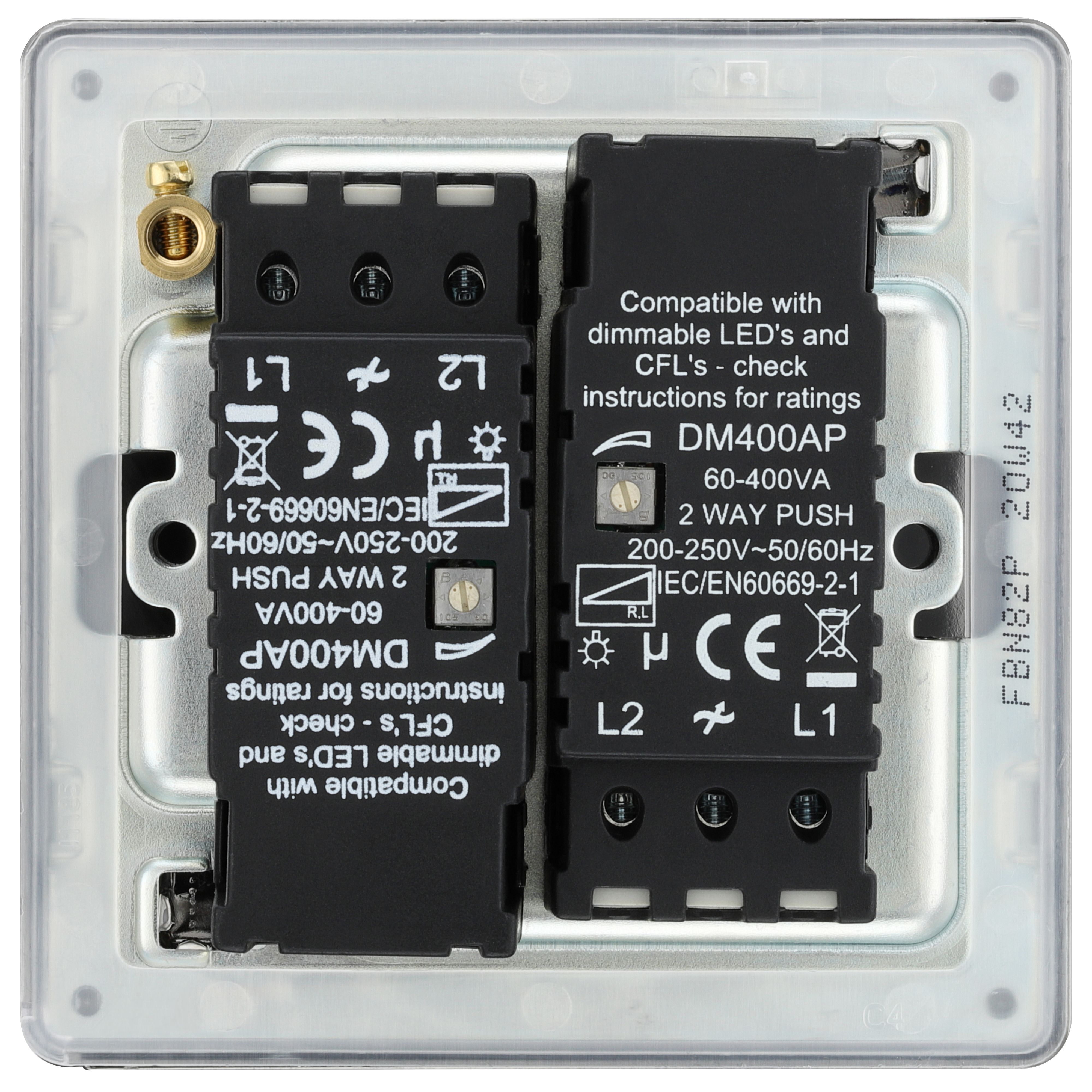 GoodHome Black Nickel profile Double 2 way 400W Screwless Dimmer switch