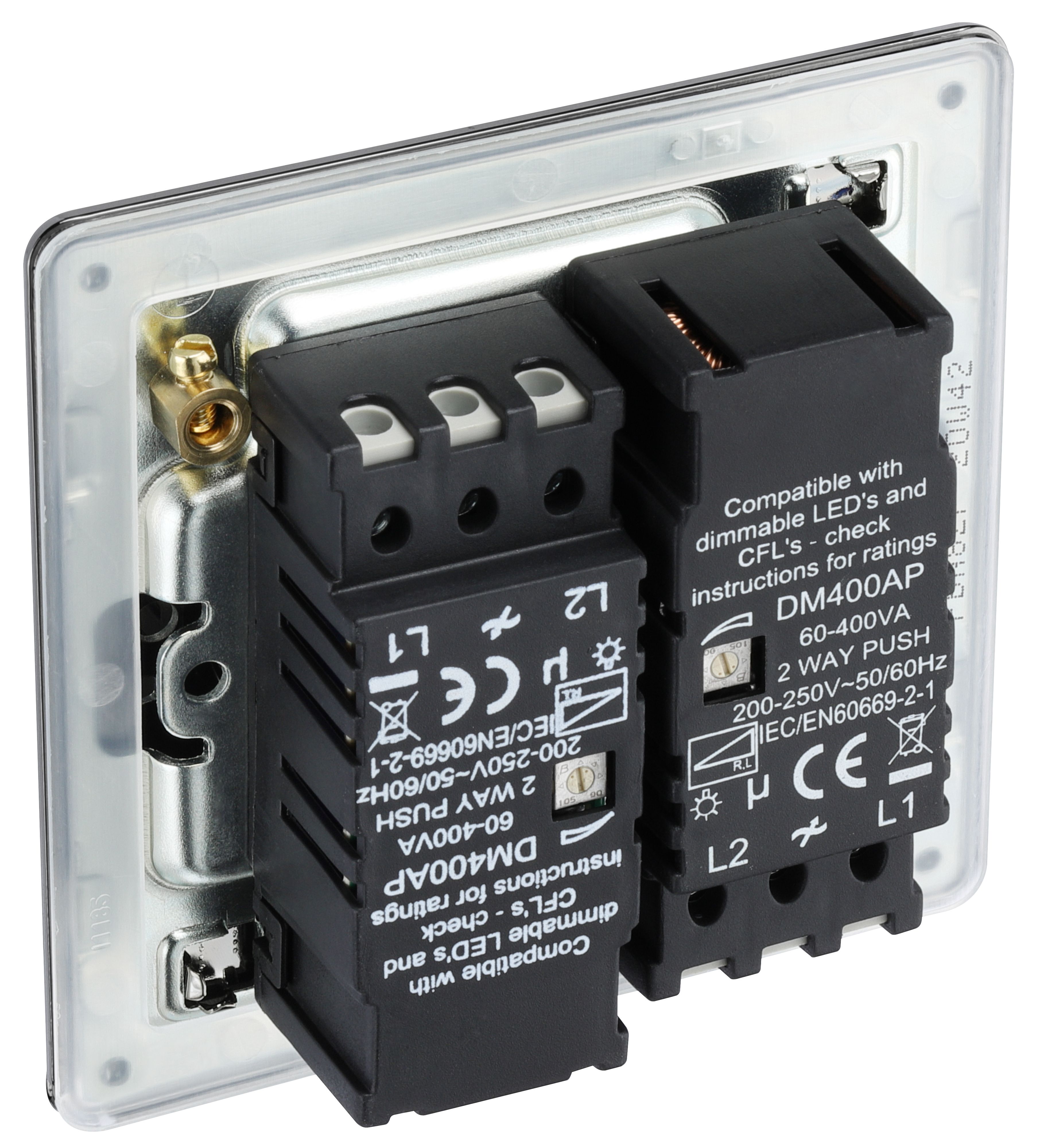 GoodHome Black Nickel profile Double 2 way 400W Screwless Dimmer switch