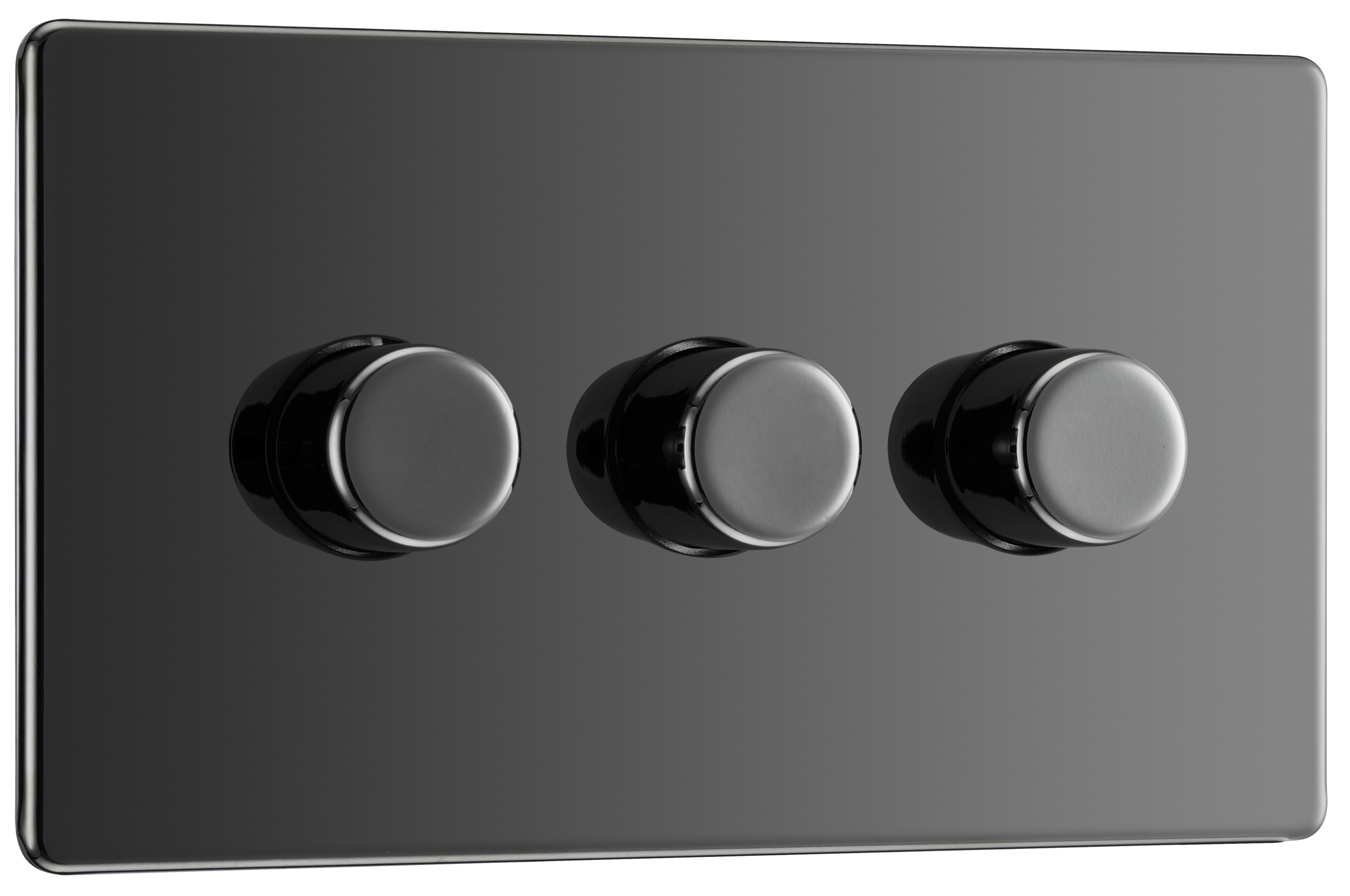 GoodHome Black Nickel profile Triple 2 way 400W Screwless Dimmer switch