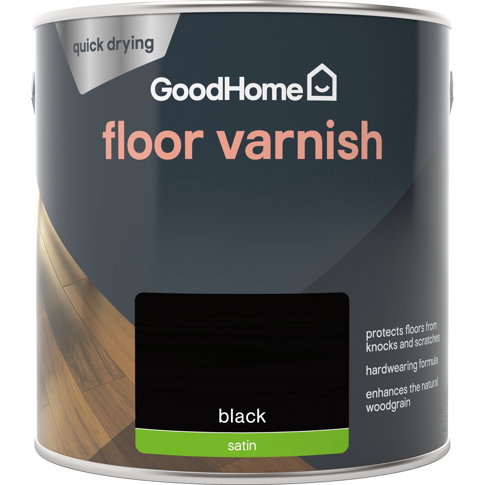 GoodHome Black Satin Floor Wood varnish, 2.5L