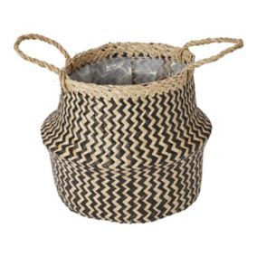 GoodHome Black Seagrass Herringbone Circular Plant pot (Dia)21cm