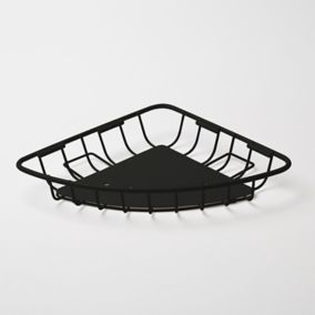 GoodHome Black Steel 1 tier Corner shower basket