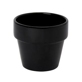 GoodHome Black Terracotta Circular Plant pot (Dia) 11cm, (H)9.5cm, 400ml