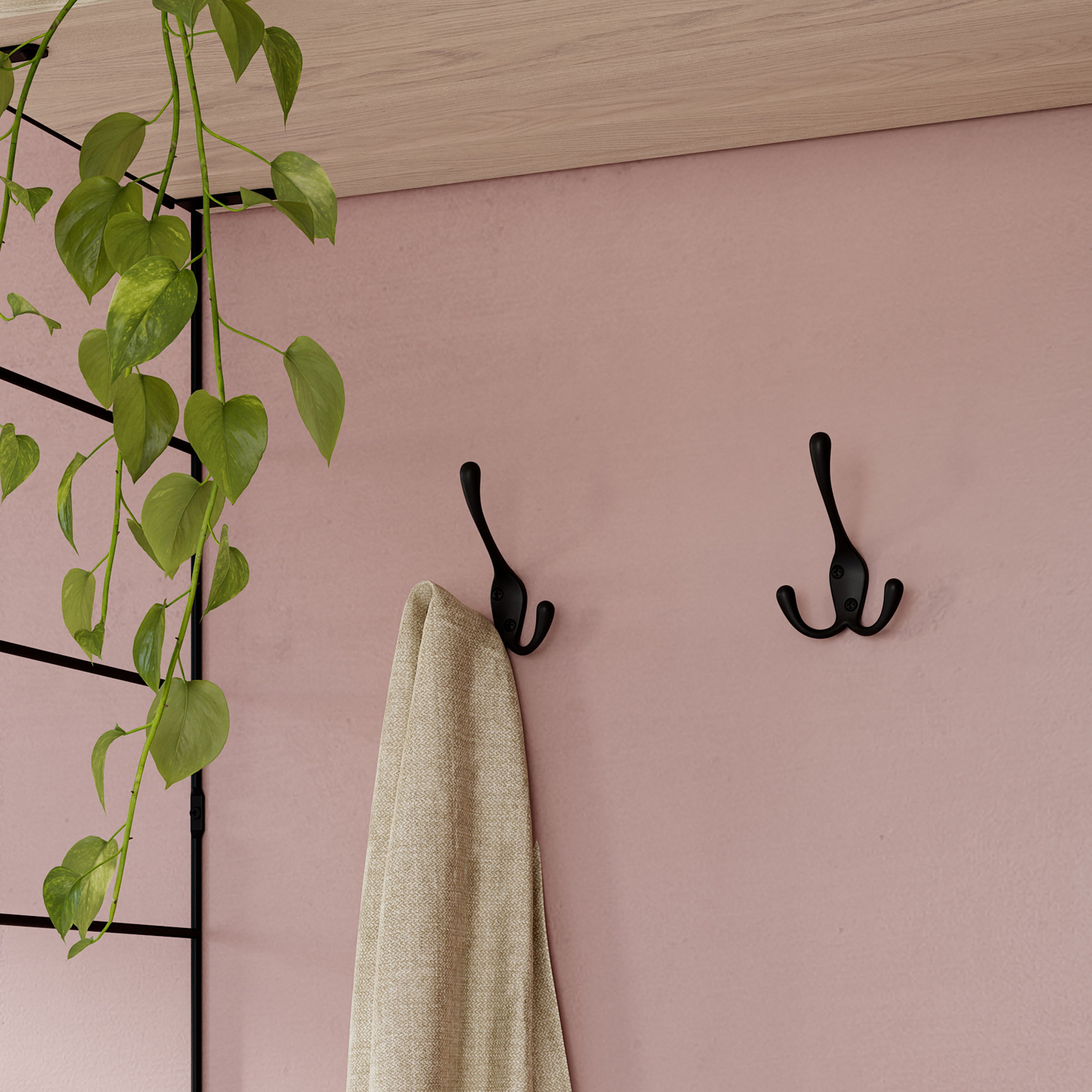 GoodHome Black Zinc alloy Wall-mounted Triple Hook (H)27.5mm (D)45mm