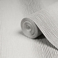 GoodHome Bloxholm Grey Striped Silver effect Textured Wallpaper