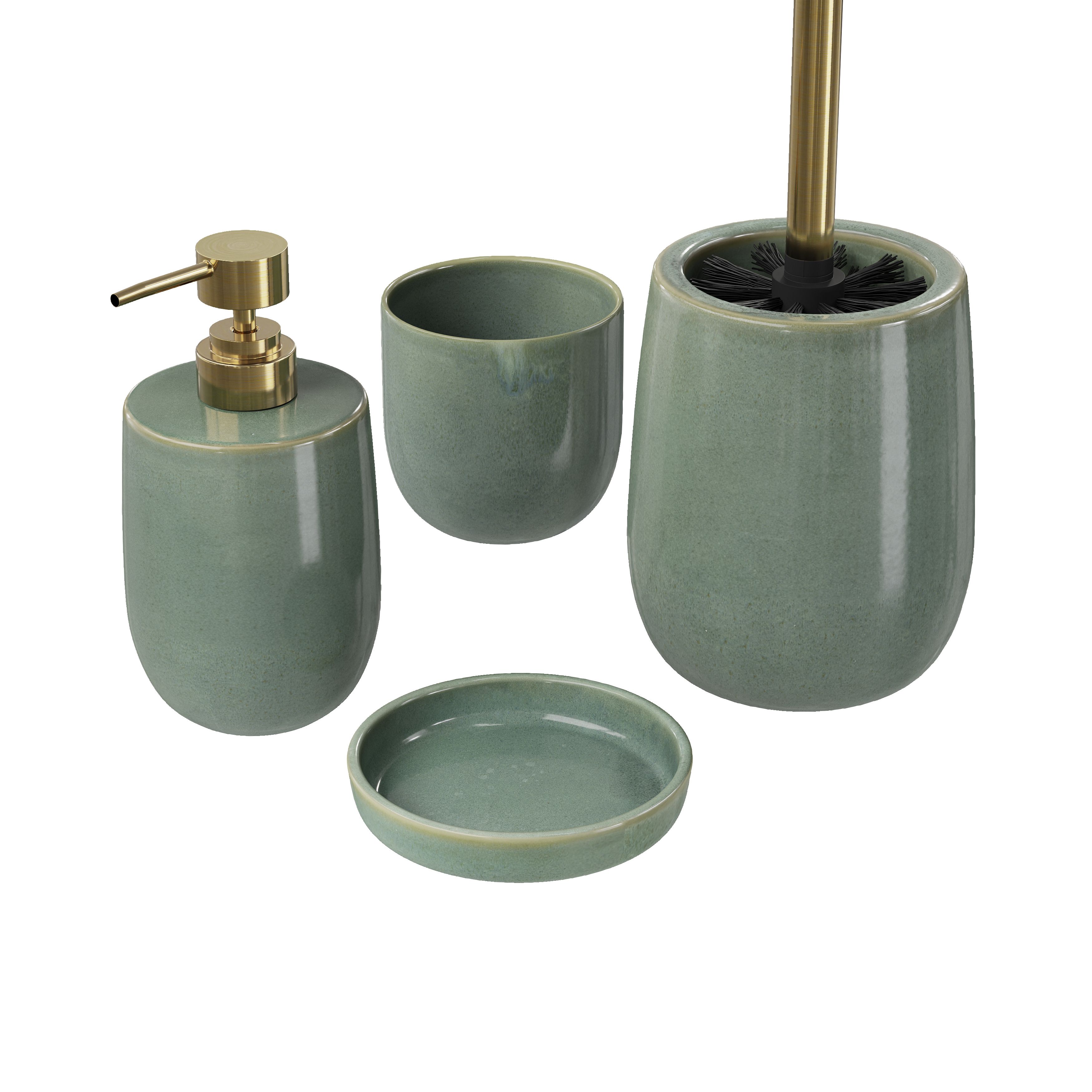 GoodHome Boann Gloss Green Reactive glaze effect Ceramic Soap dish