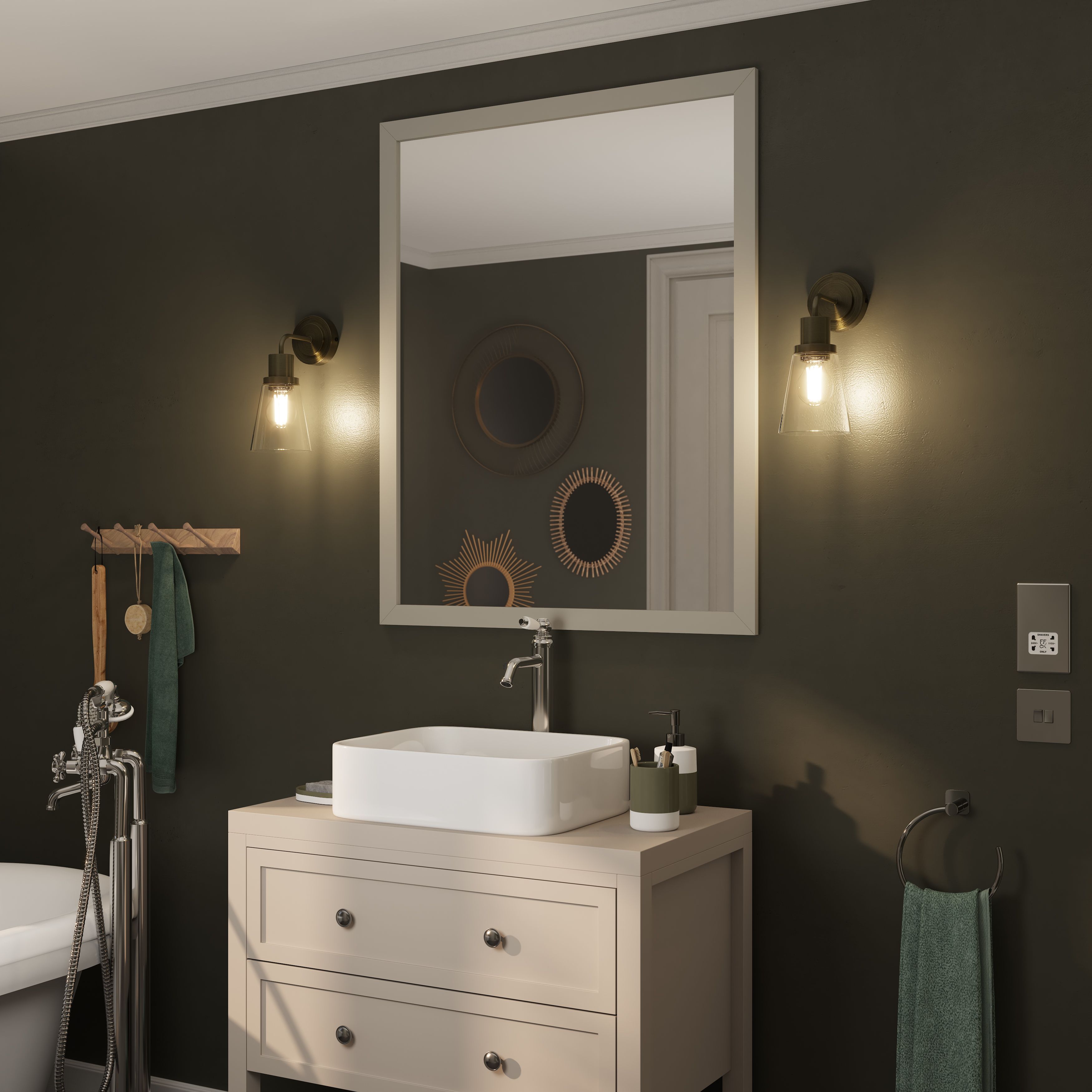GoodHome Bobwhite Antique brass effect Wired Bathroom wall light