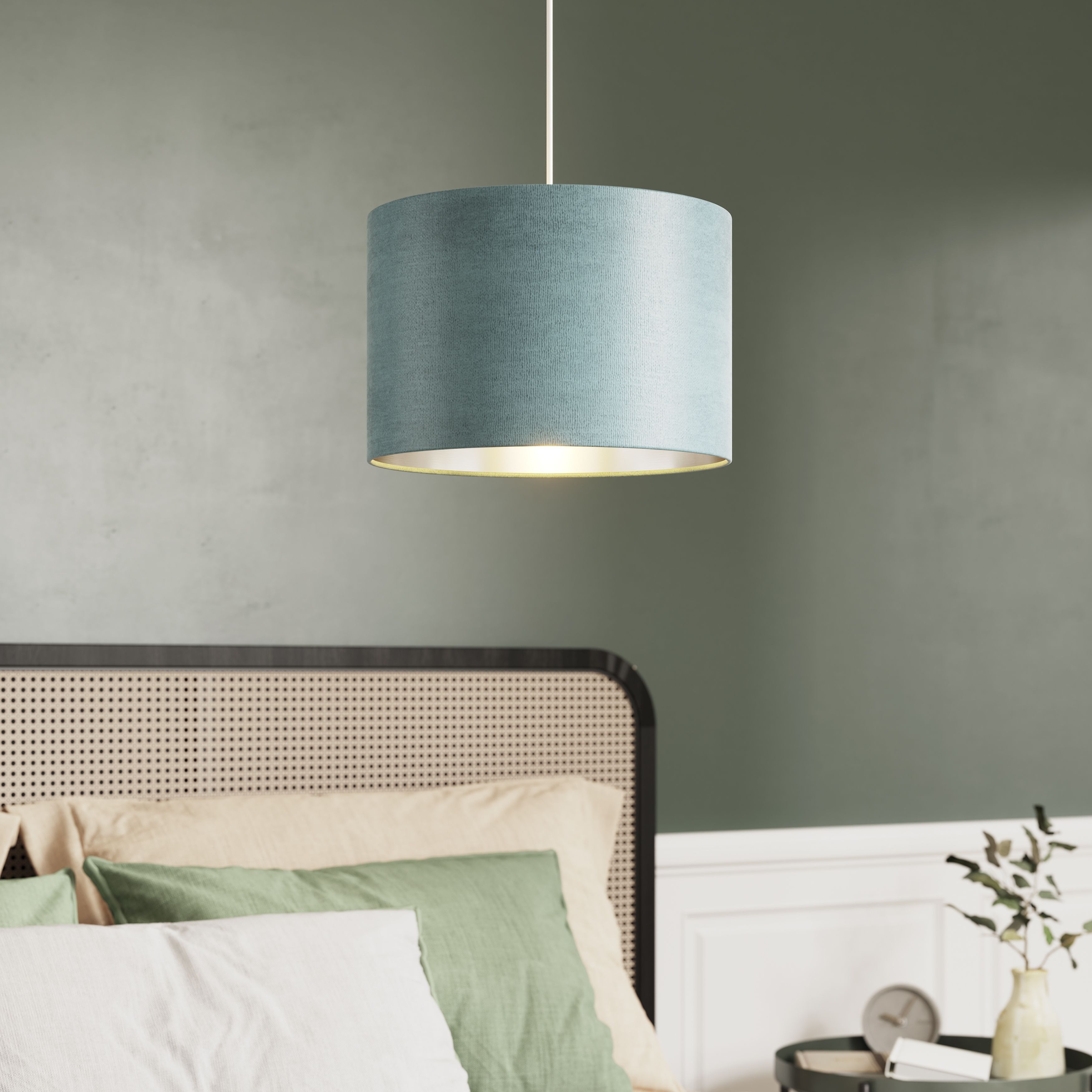 GoodHome Bodmin Light blue Silver effect Round Lamp shade D 30cm