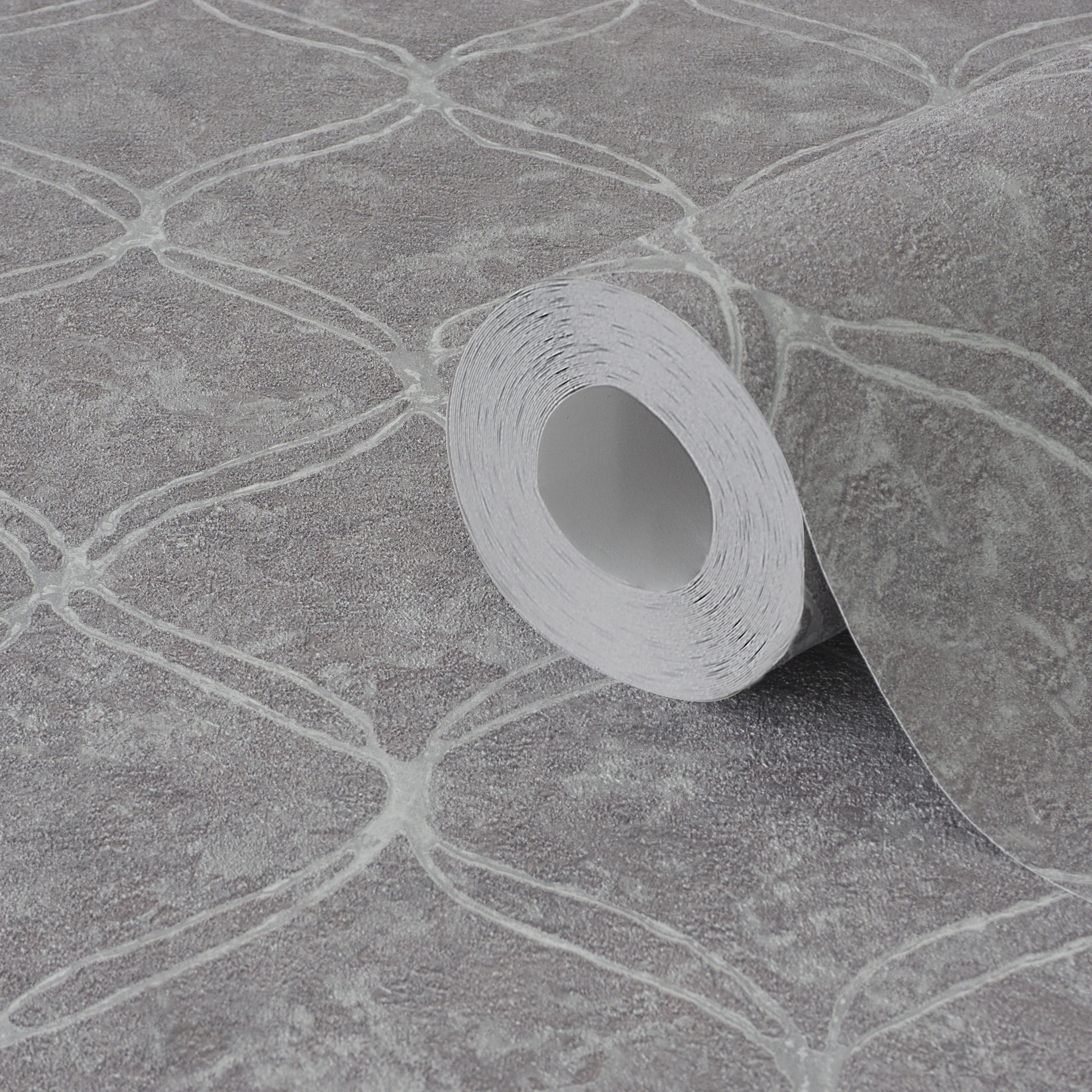 GoodHome Bojeri Dark grey Trellis Metallic tile effect Textured