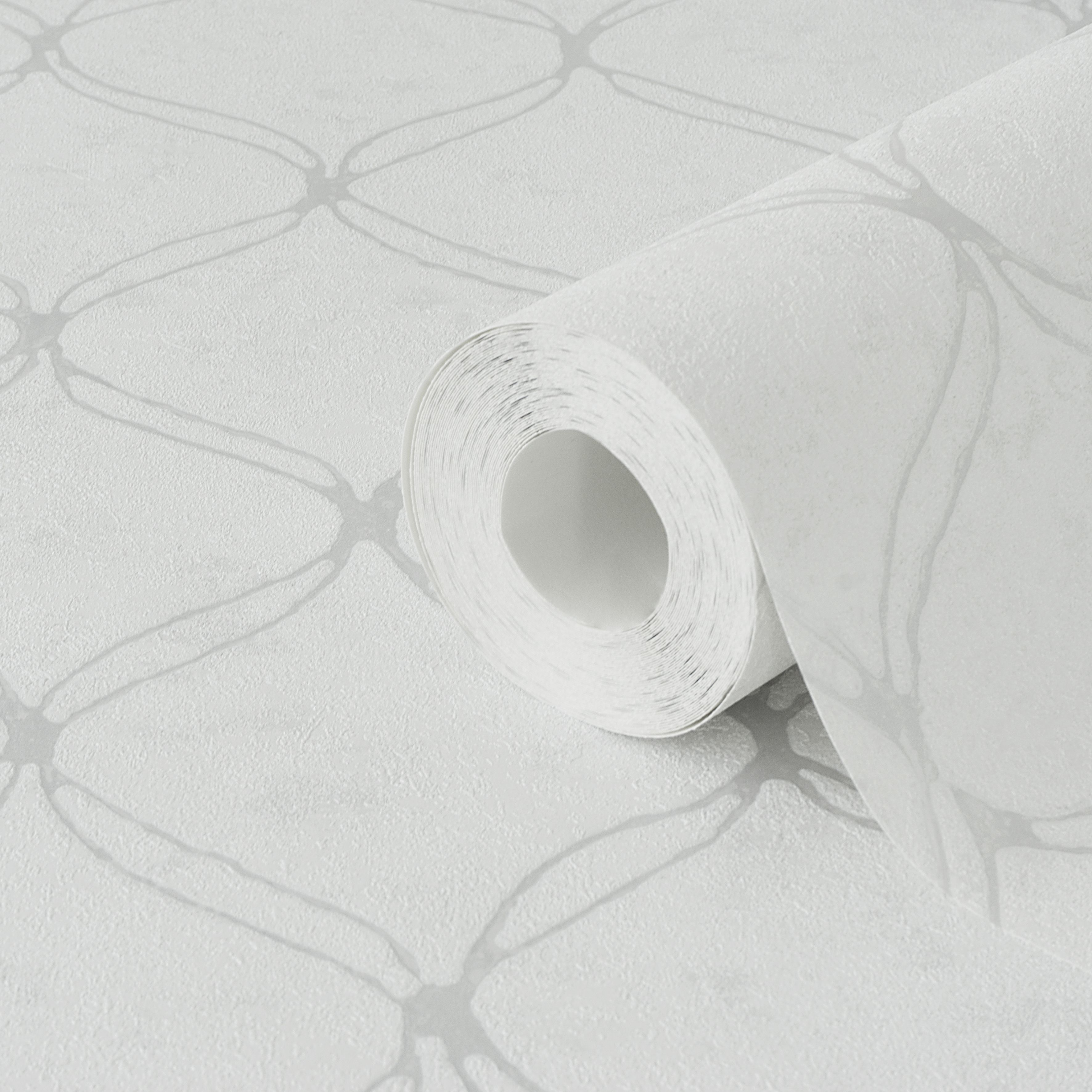 GoodHome Bojeri White Trellis Metallic tile effect Textured Wallpaper