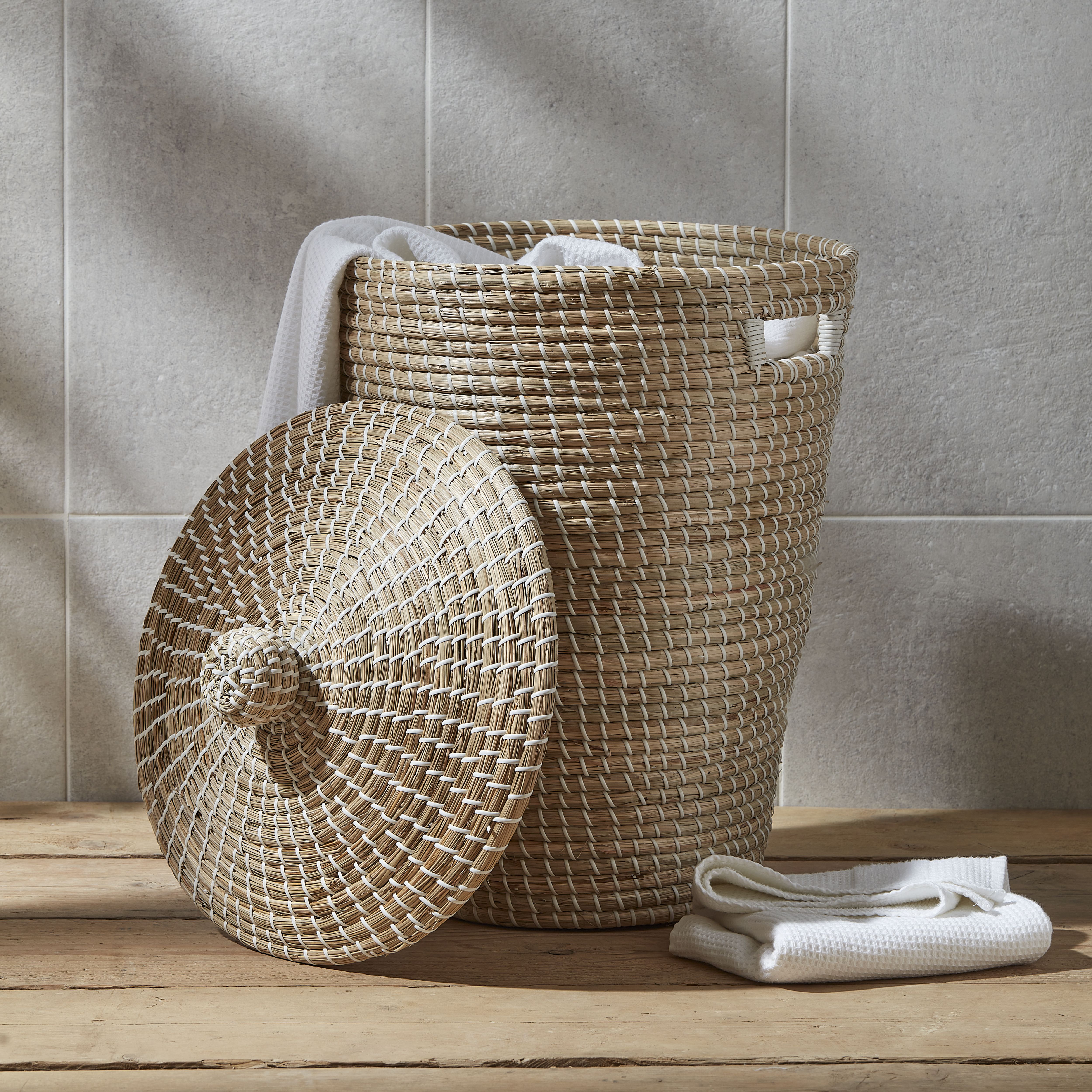 GoodHome Bonetta Seagrass white Polyester PES seagrass Laundry bin 44L
