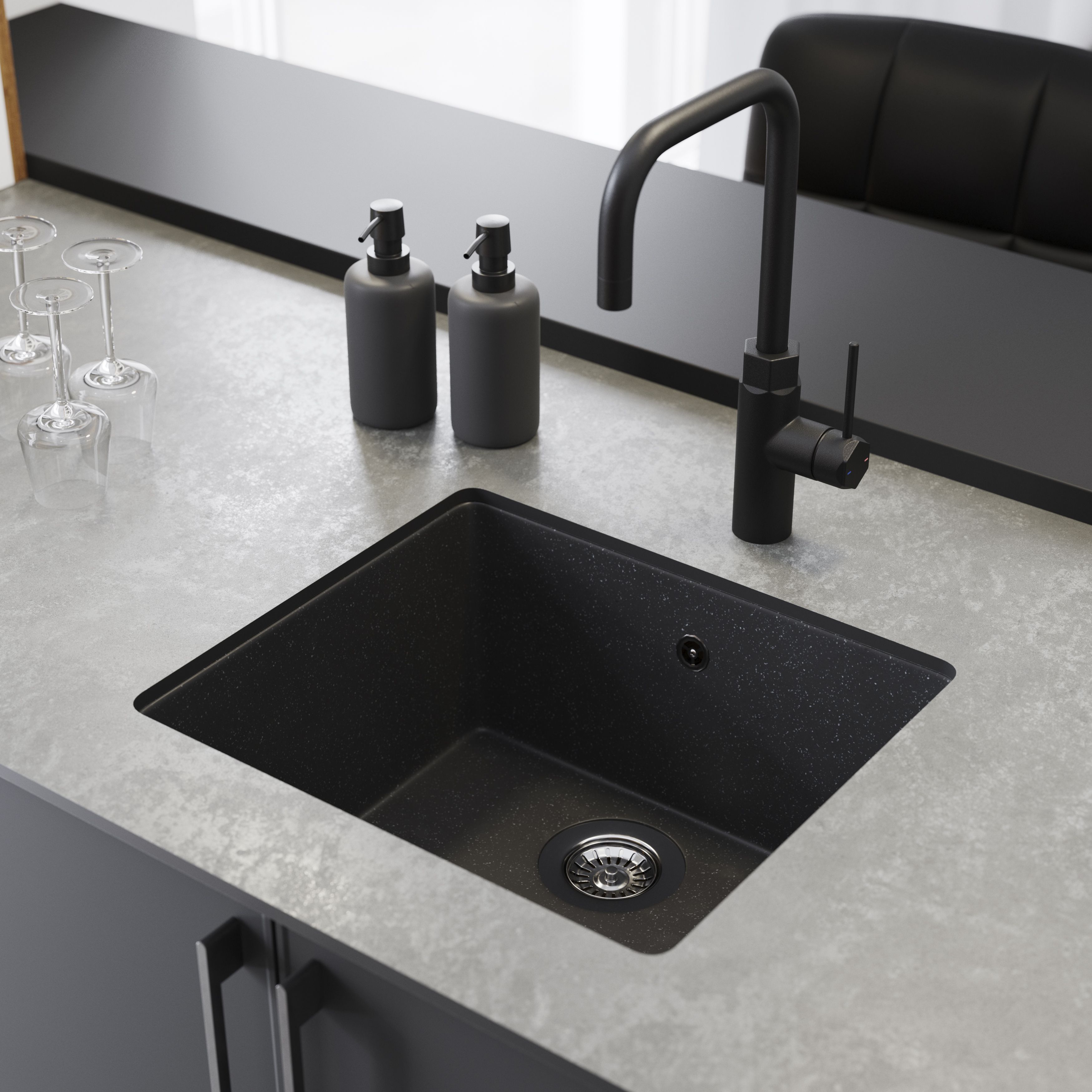 GoodHome Borage Black Resin 1 Bowl Kitchen sink 335mm x 500mm