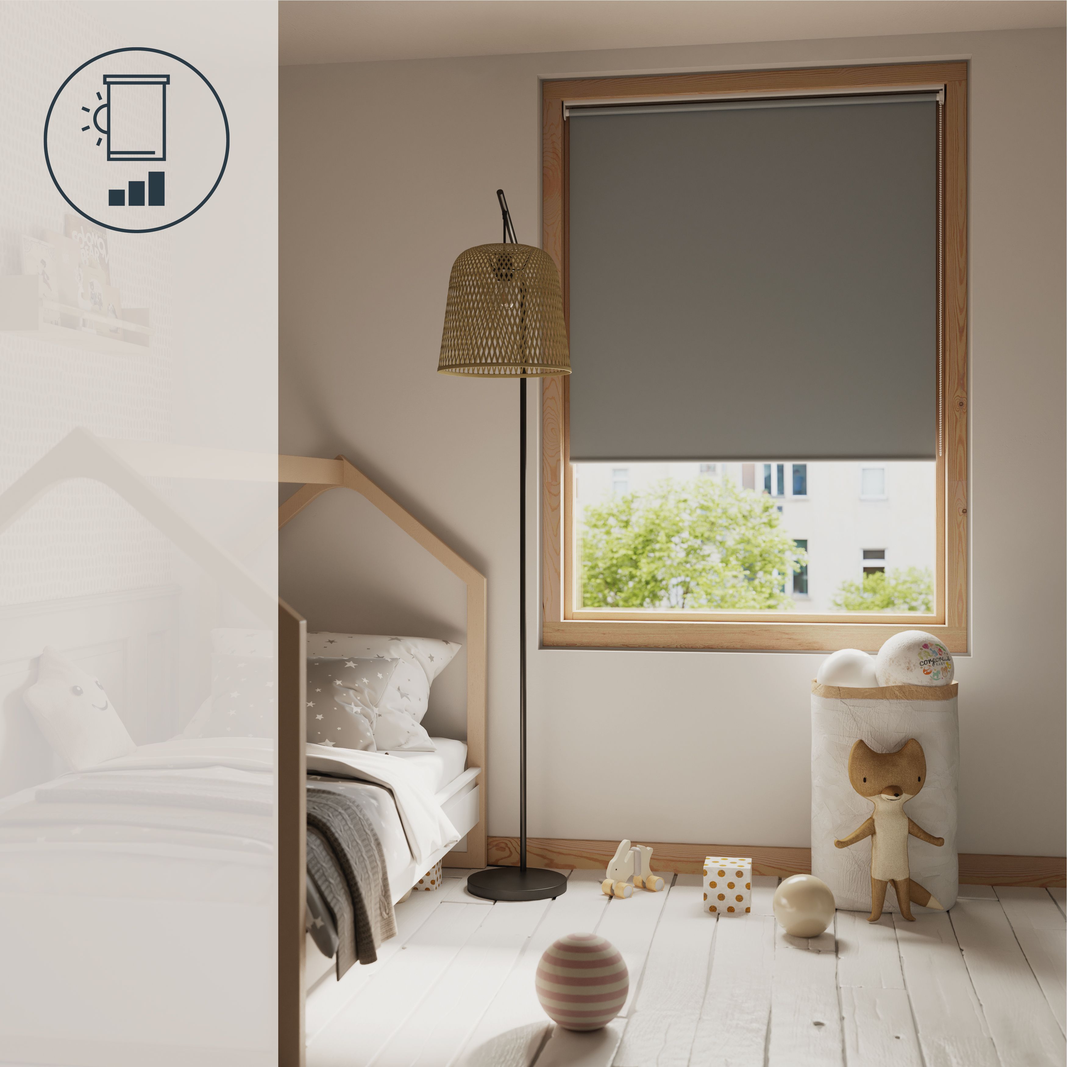 GoodHome Boreas Corded Concrete grey Blackout Roller Blind (W)180cm (L)180cm