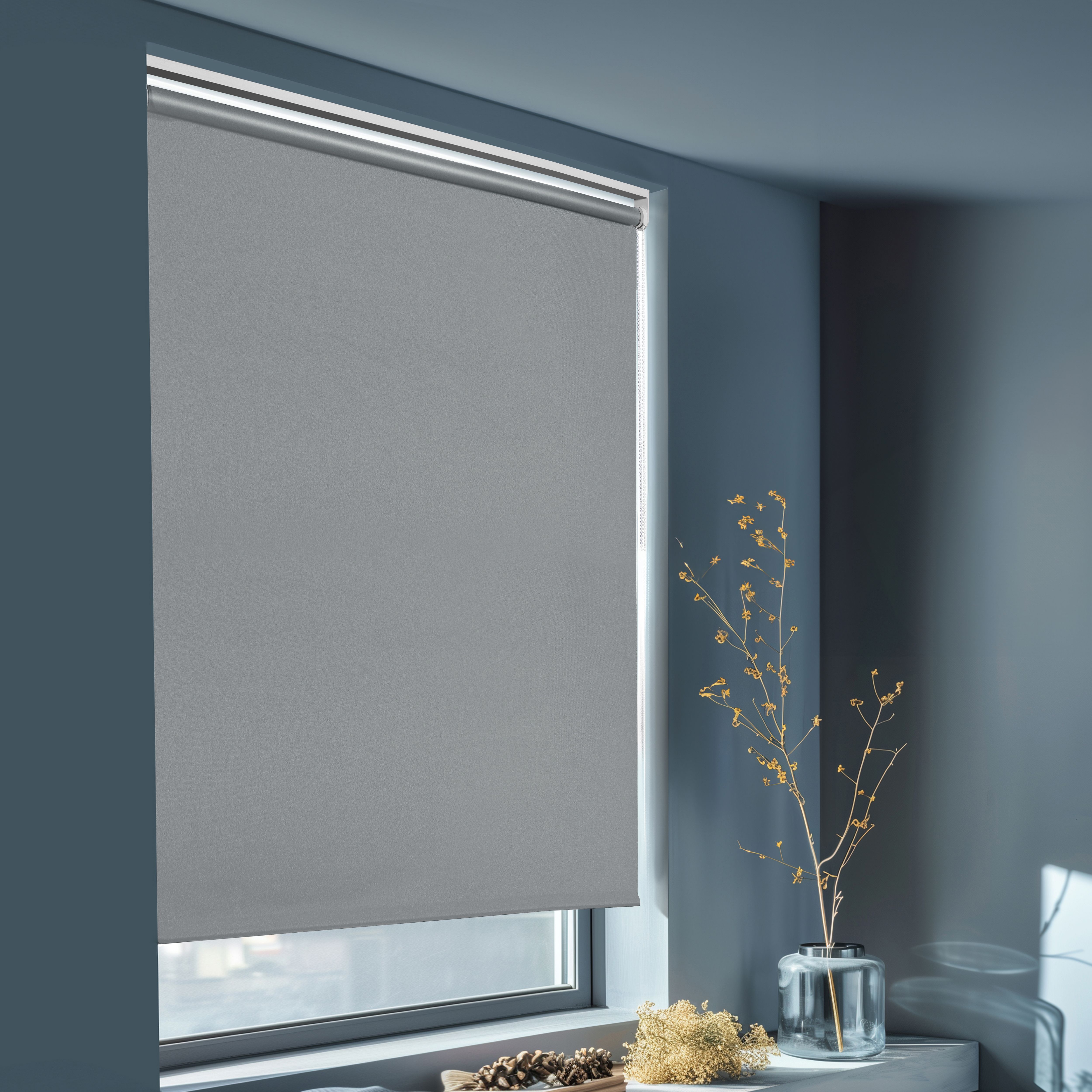 GoodHome Boreas Corded Concrete grey Blackout Roller Blind (W)180cm (L)180cm