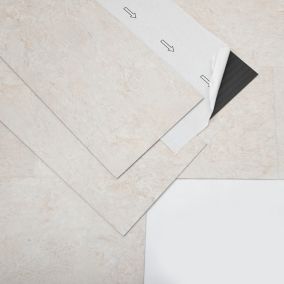 GoodHome Bossa Nova Beige Plain Stone effect Self-adhesive Vinyl tile, Pack of 7