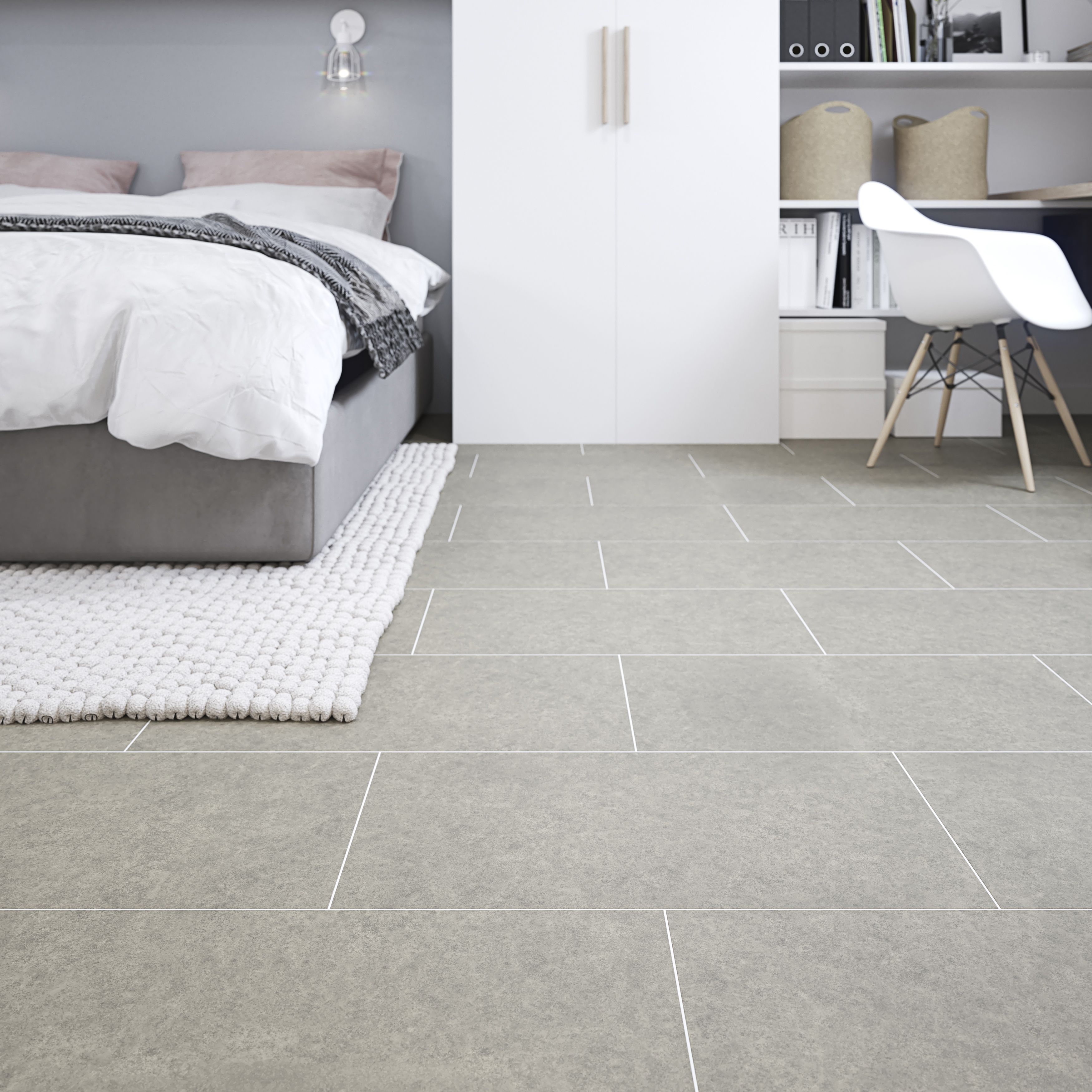 GoodHome Bossa Nova Grey Plain Stone effect Self-adhesive Luxury vinyl tile, 1.3m²