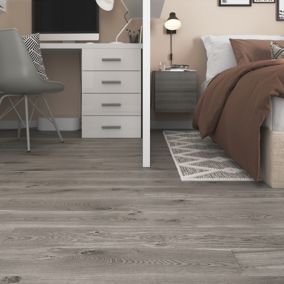 GoodHome Bossa Nova Grey Plain Wood effect Self-adhesive Luxury vinyl tile, 0.97m²