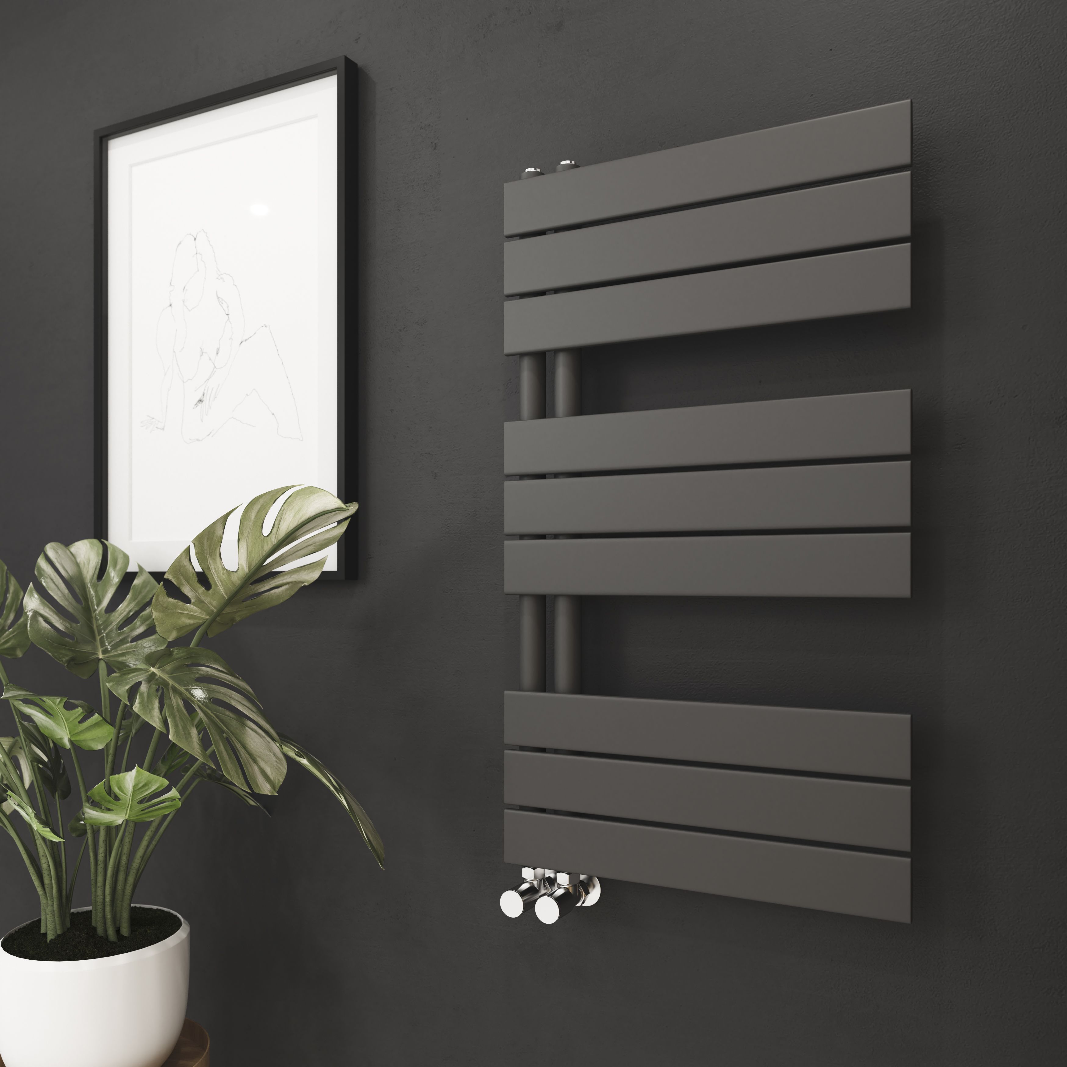 GoodHome Boxwood Matt Black 1292BTU Vertical Towel radiator (W)500mm x (H)900mm