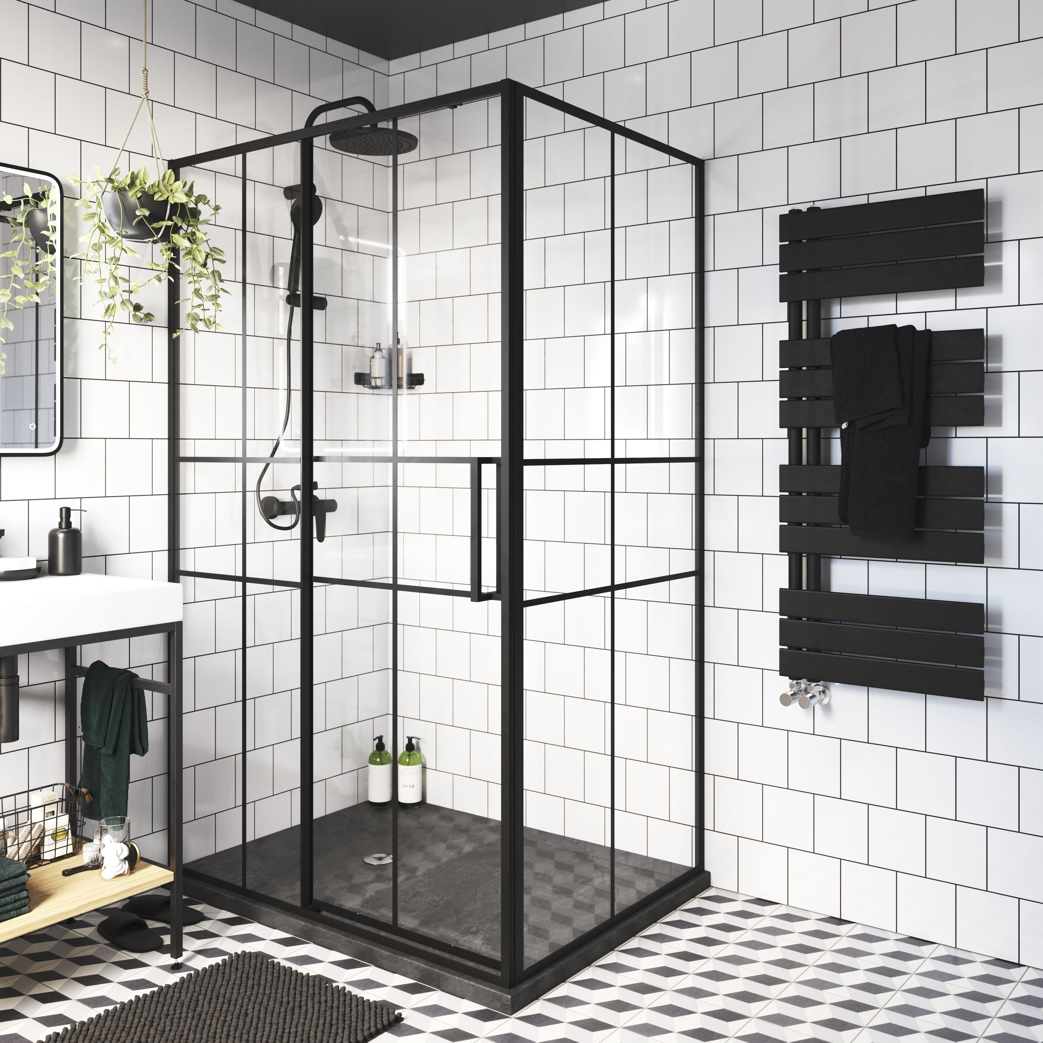 GoodHome Boxwood Matt Black 1665BTU Vertical Towel radiator (W)500mm x (H)1200mm