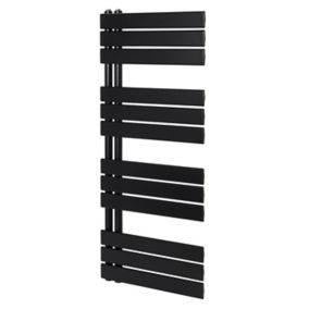 GoodHome Boxwood Vertical Towel radiator, Matt Black (W)500mm (H)1200mm